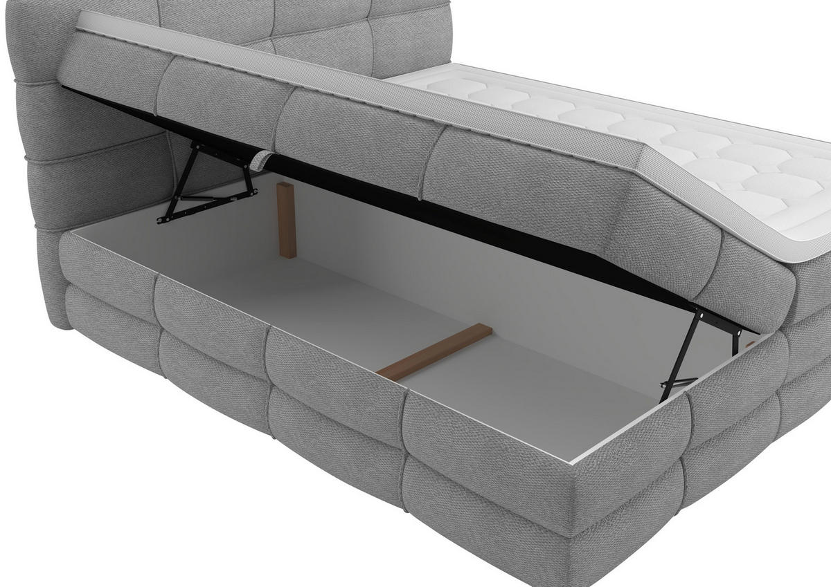 BOXSPRINGBETT 160/200 cm,  in Grau, gepolstertes Kopfteil, Bettkasten, Topper, Matratzen, H3 + H3 = fest  - Schwarz/Grau, Design, Kunststoff/Textil (160/200cm) - Chameo