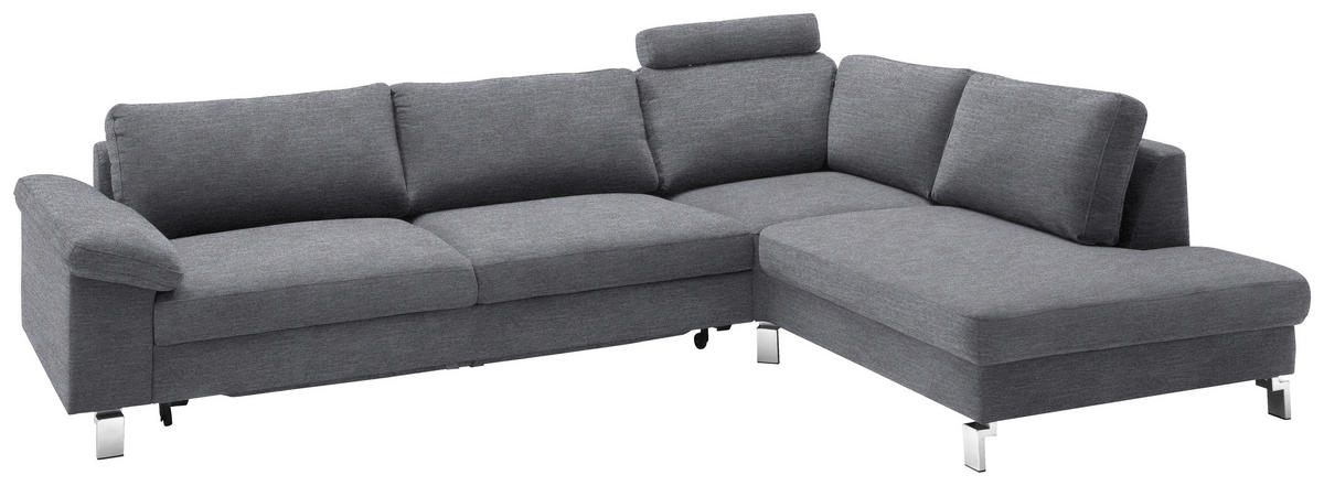 ECKSOFA in Velours Grau  - Chromfarben/Grau, Design, Textil/Metall (281/200cm) - Pure Home Lifestyle