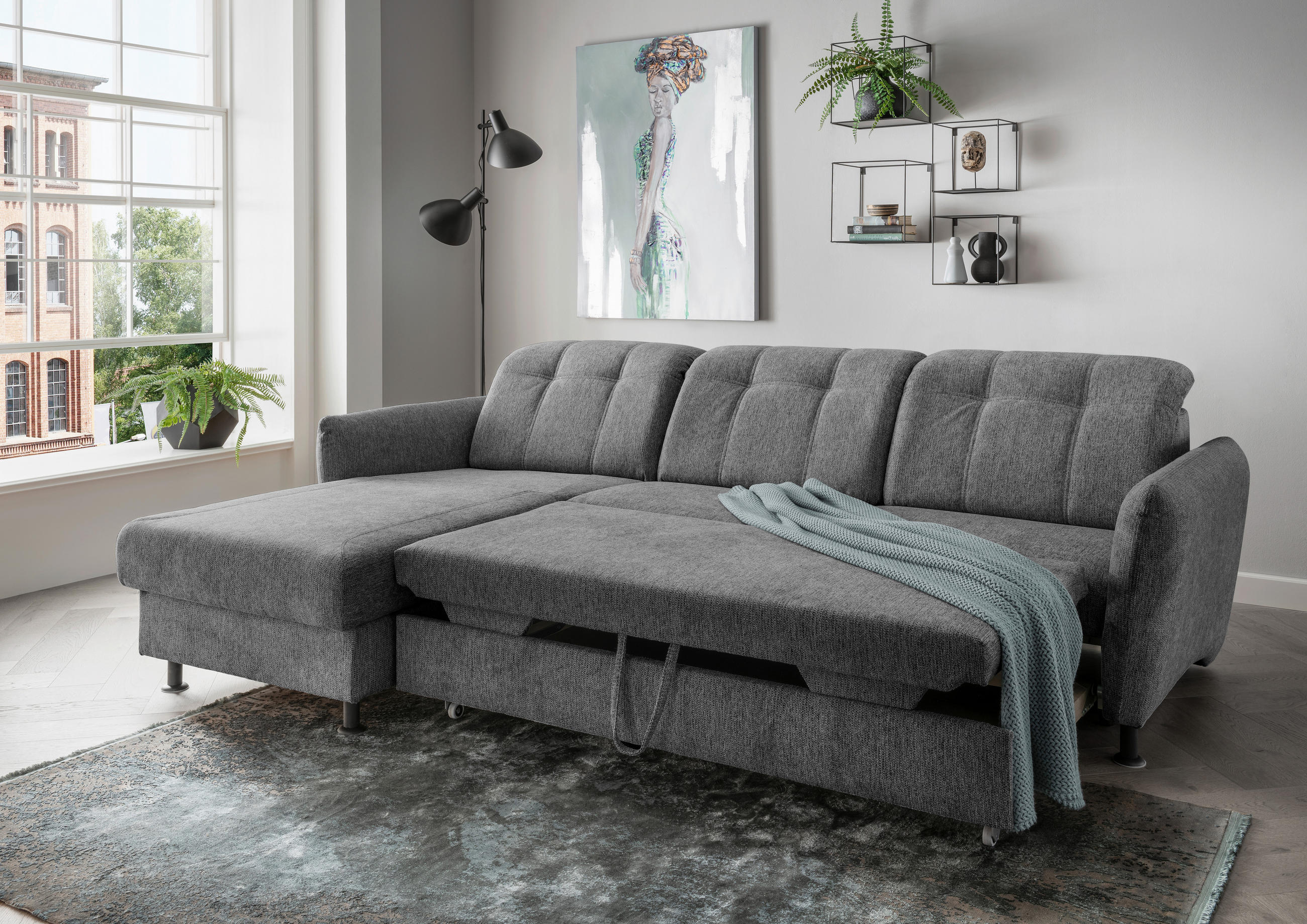 ECKSOFA in Chenille Anthrazit  - Anthrazit/Schwarz, Modern, Textil/Metall (184/267cm) - Livetastic