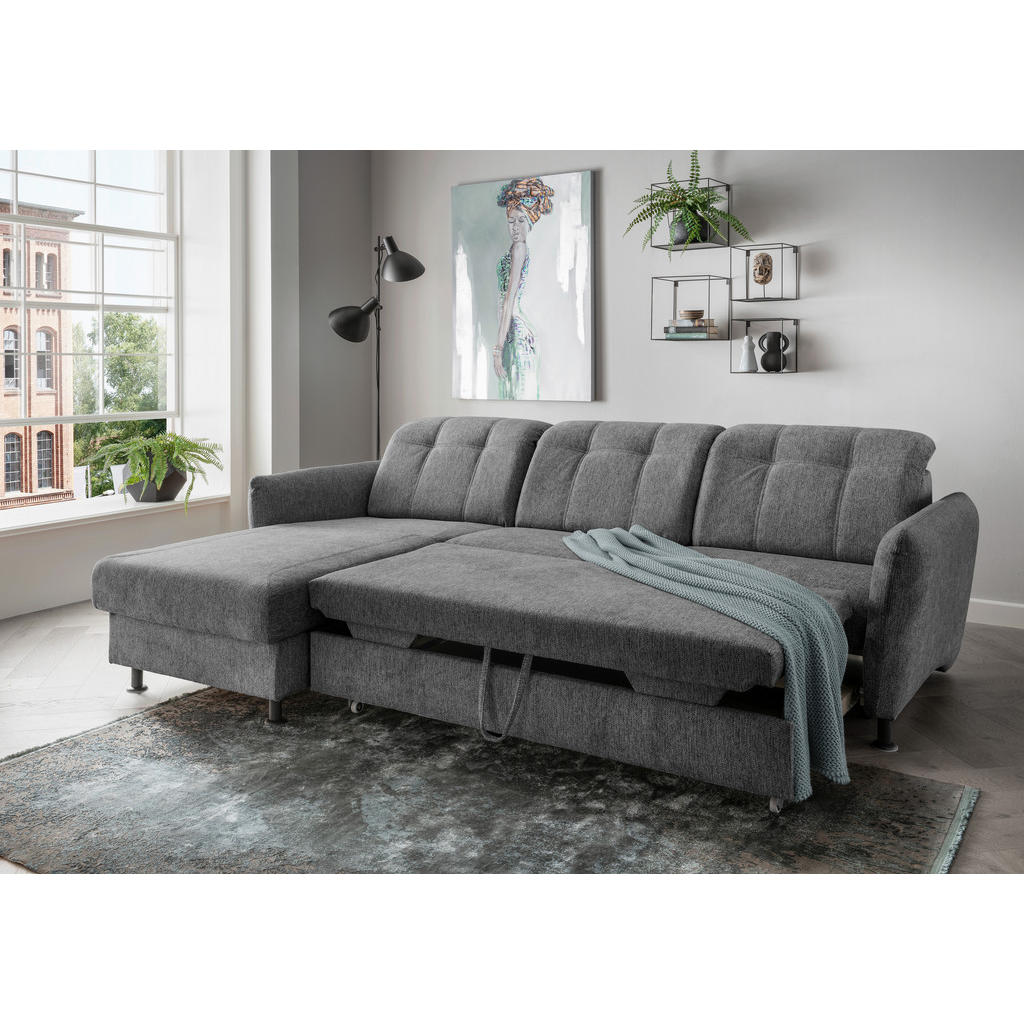 Thumbnail - Livetastic Ecksofa, Anthrazit, Textil, Uni, 4-Sitzer, Ottomane links, L-Form, 267x184 cm, Made in EU, Liegefunktion, sei...