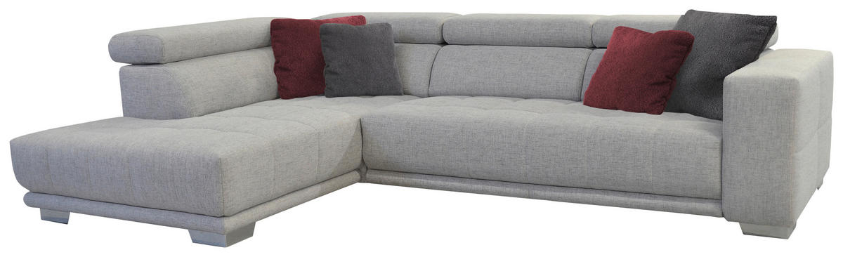ECKSOFA in Chenille Hellgrau  - Chromfarben/Hellgrau, Design, Textil (207/301cm) - Xora