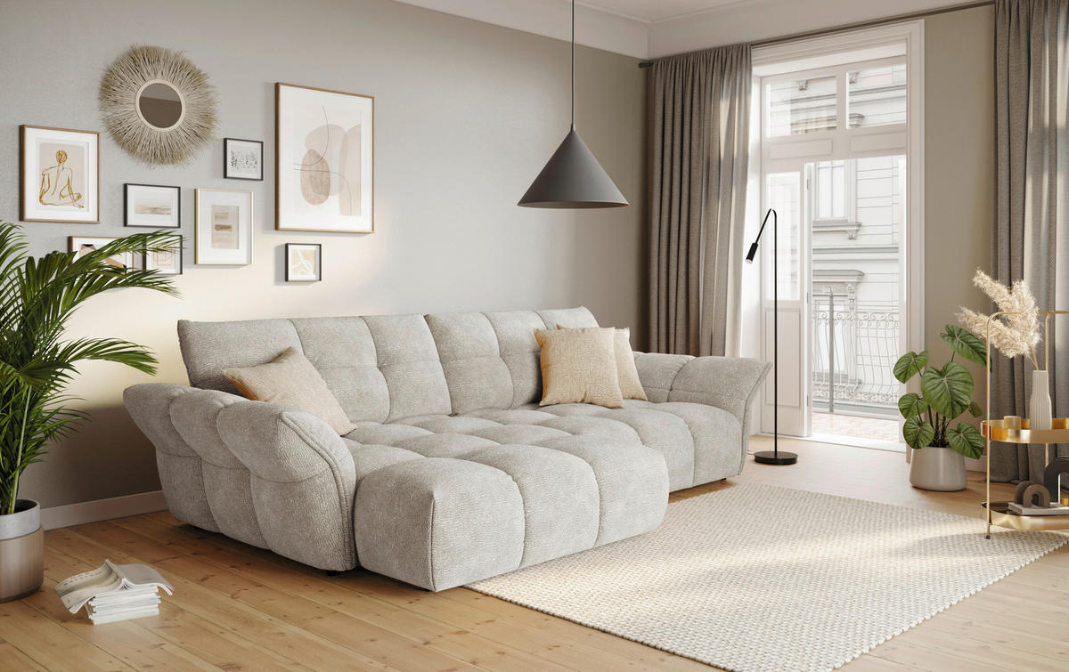 ECKSOFA Hellgrau Chenille Rücken echt  - Hellgrau/Schwarz, Design, Kunststoff/Textil (177/312cm) - Welnova