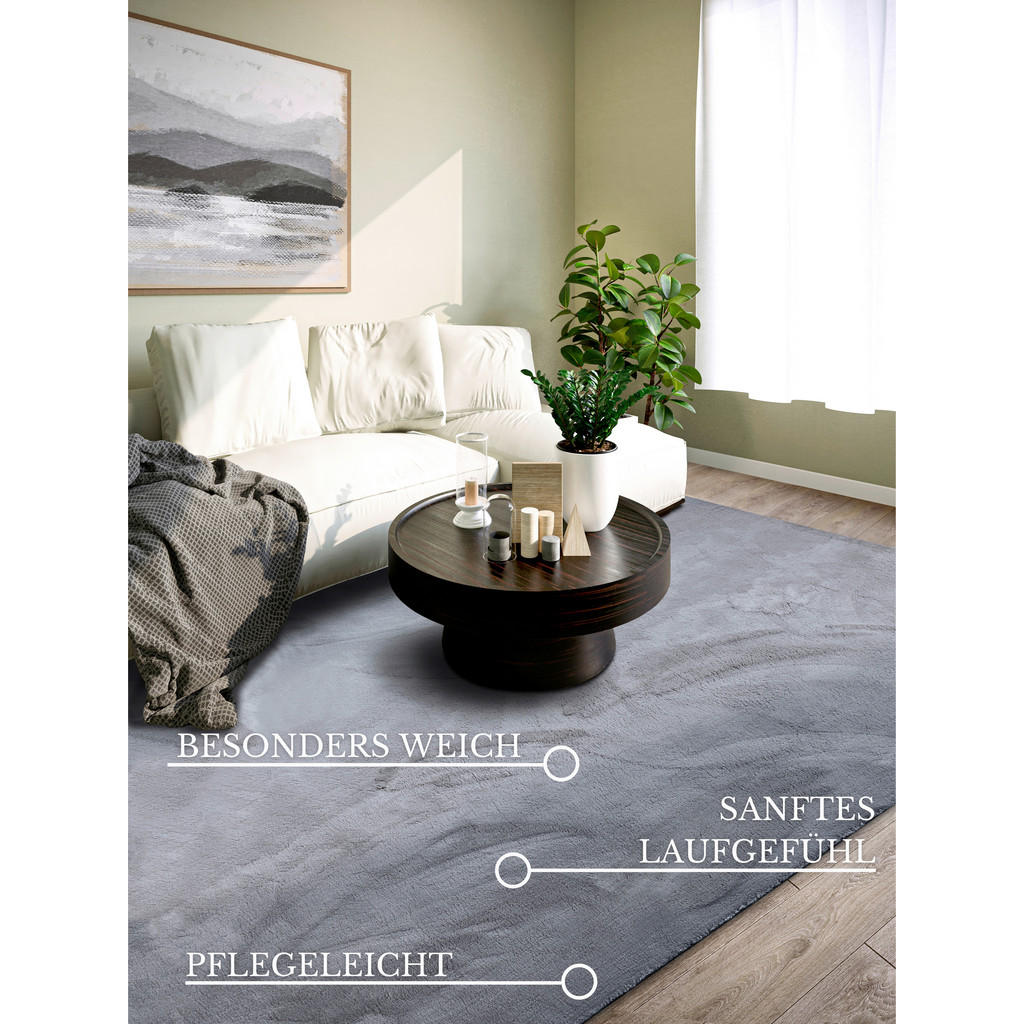 Thumbnail - Villeroy & Boch Hochflorteppich Kollektion 1899, Anthrazit, Textil, Uni, rechteckig, 160x230 cm, Oeko-Tex® Standard 100,...