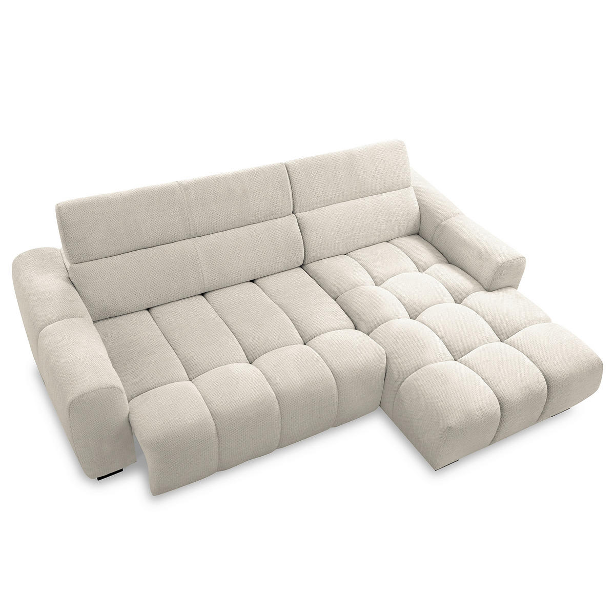 ECKSOFA AVEIRO Weiß Webstoff Bettkasten, Kopfteilverstellung, Sitzvorzug  - Schwarz/Weiß, Design, Kunststoff/Textil (274/177cm) - Livetastic