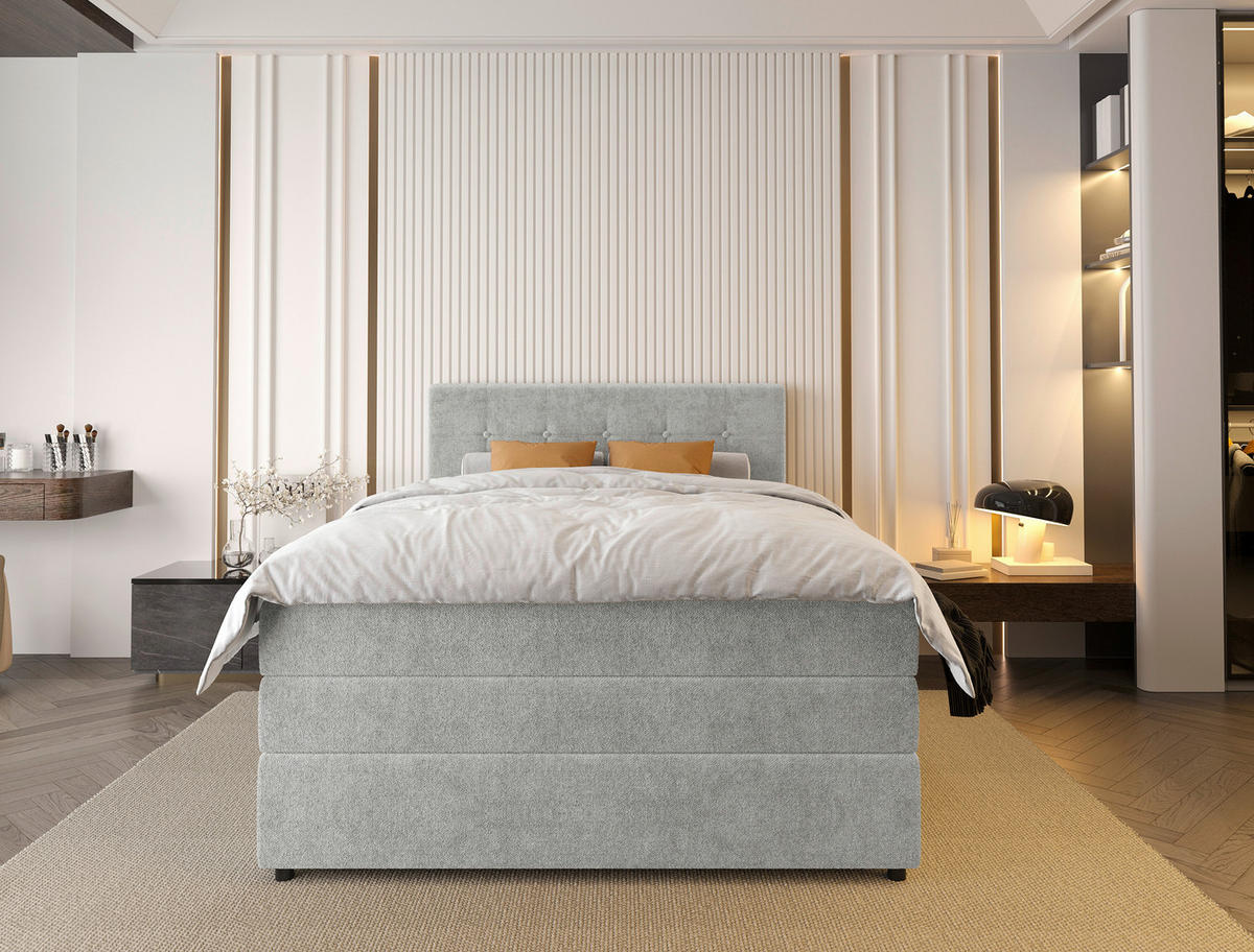 BOXSPRINGBETT 140/200 cm  in Hellgrau  - Hellgrau/Schwarz, Konventionell, Kunststoff/Textil (140/200cm) - Carryhome