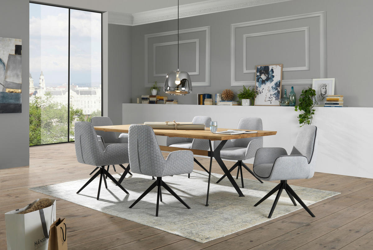 Scaun Cu Brațe din metal, textil, negru, gri deschis - gri deschis/negru, Design, metal/textil (61/85,5/61cm) - Novel