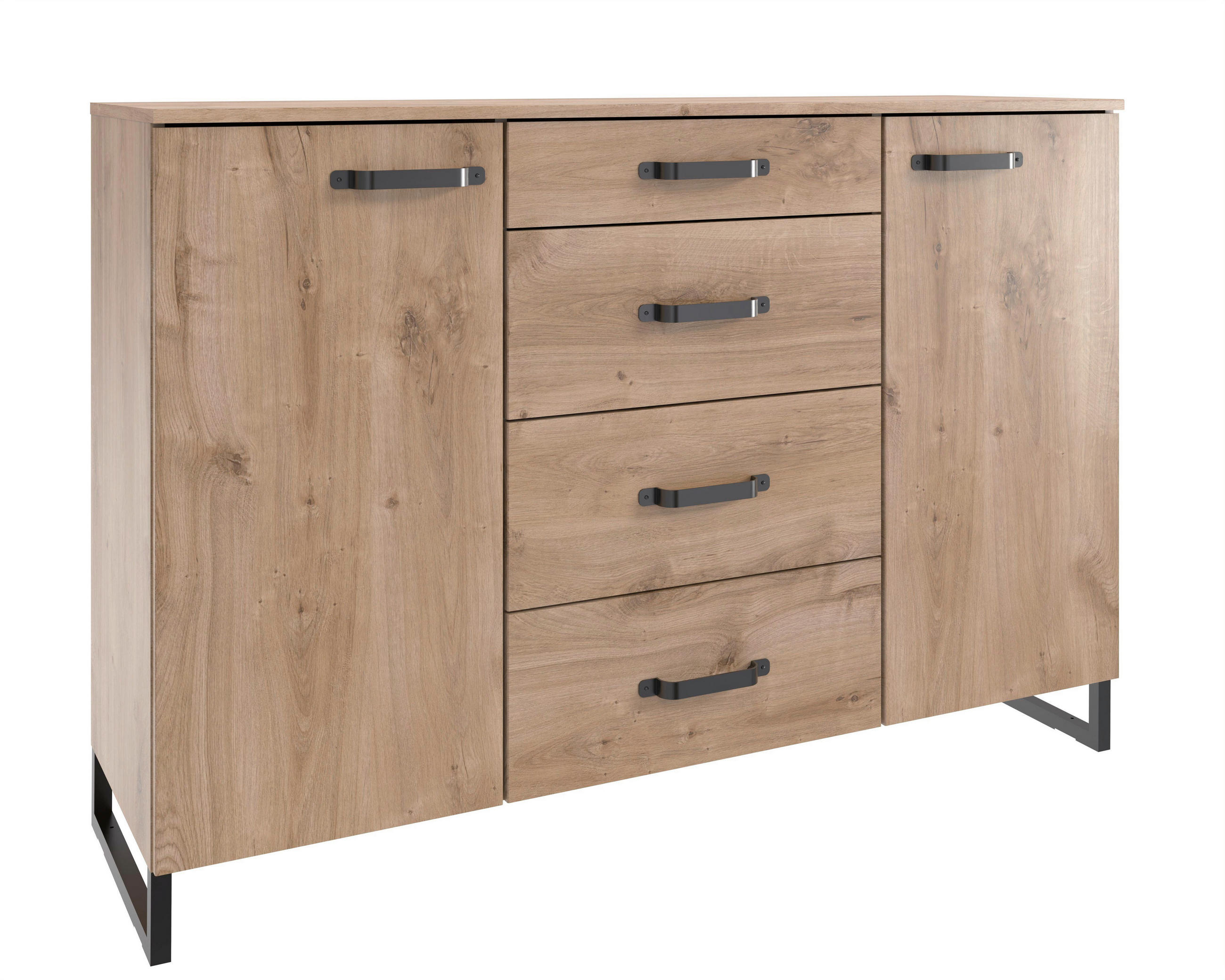 KOMÓD 135/92/41 cm  - tölgyfa színű/fekete, Basics, faalapú anyag/fém (135/92/41cm) - Carryhome