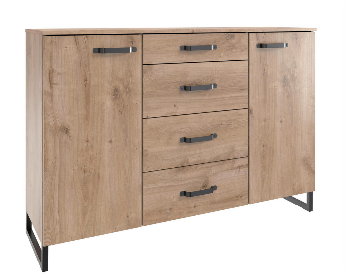 KOMÓD 135/92/41 cm  - tölgyfa színű/fekete, Basics, faalapú anyag/fém (135/92/41cm) - Carryhome