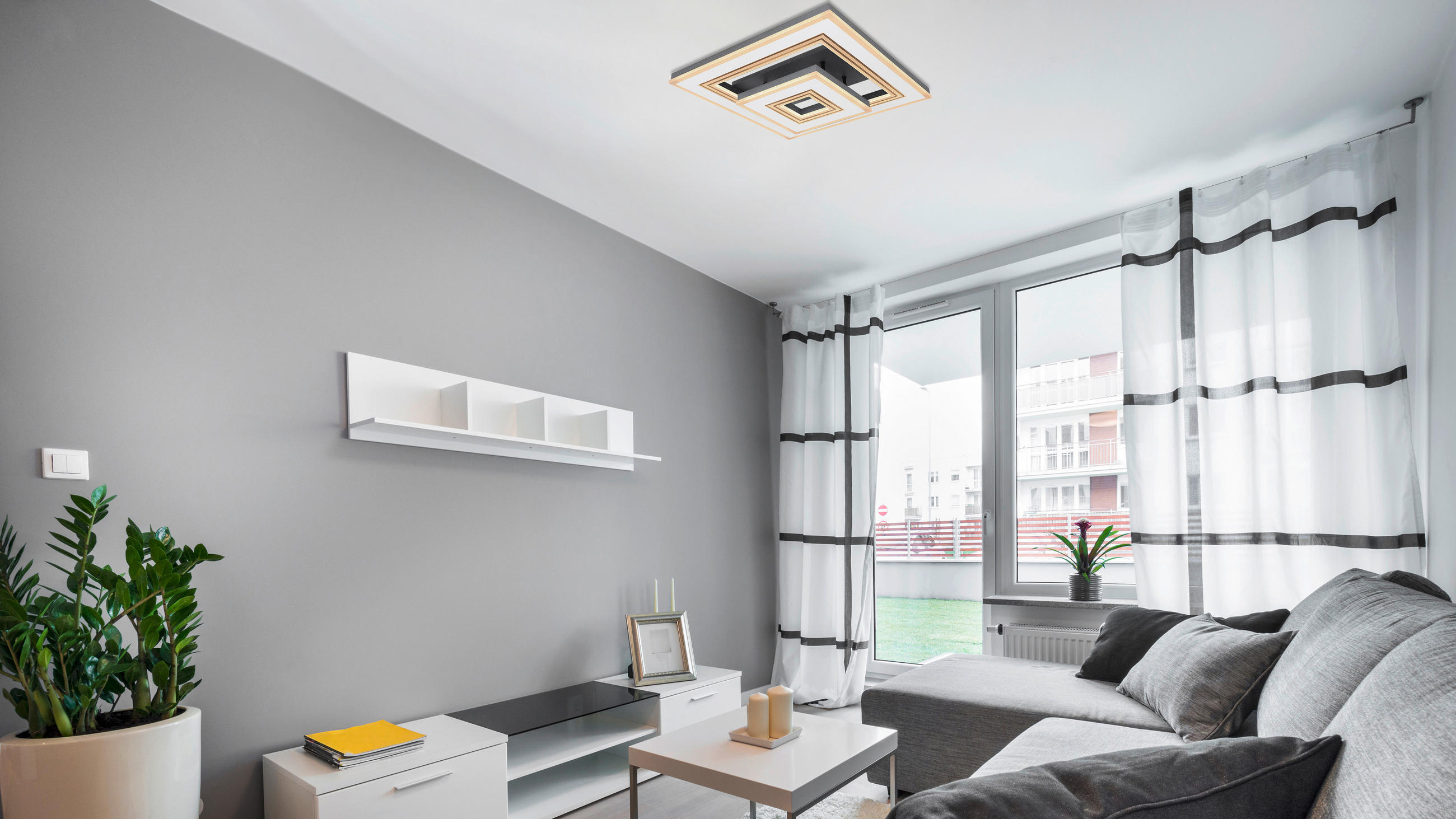 LED-DECKENLEUCHTE 50/50/11,5 cm   - Opal/Schwarz, Design, Kunststoff/Metall (50/50/11,5cm) - Globo