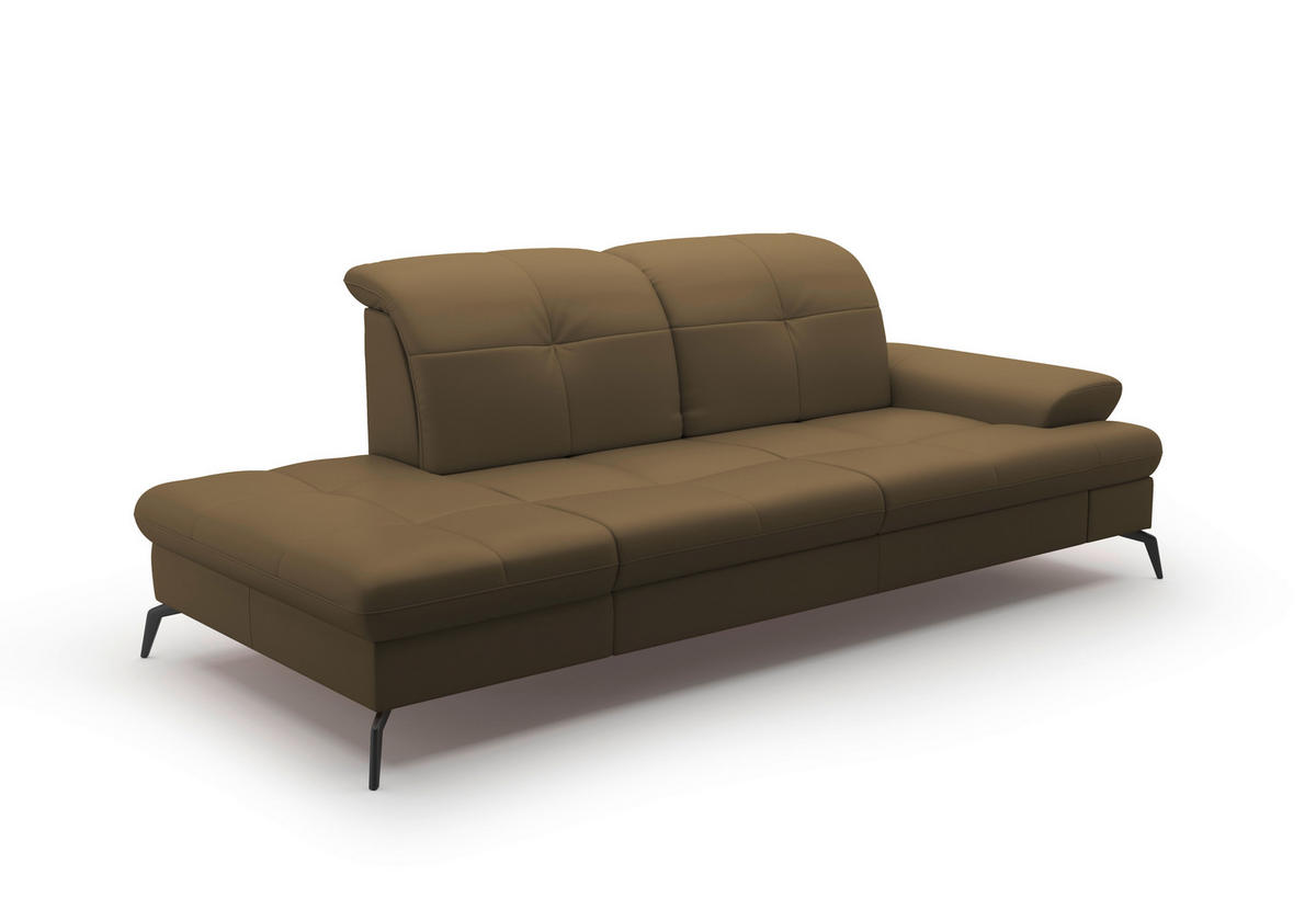 RÉCAMIERE Olivgrün Echtleder  - Schwarz/Olivgrün, KONVENTIONELL, Leder/Metall (231/90/122cm) - Sit & More