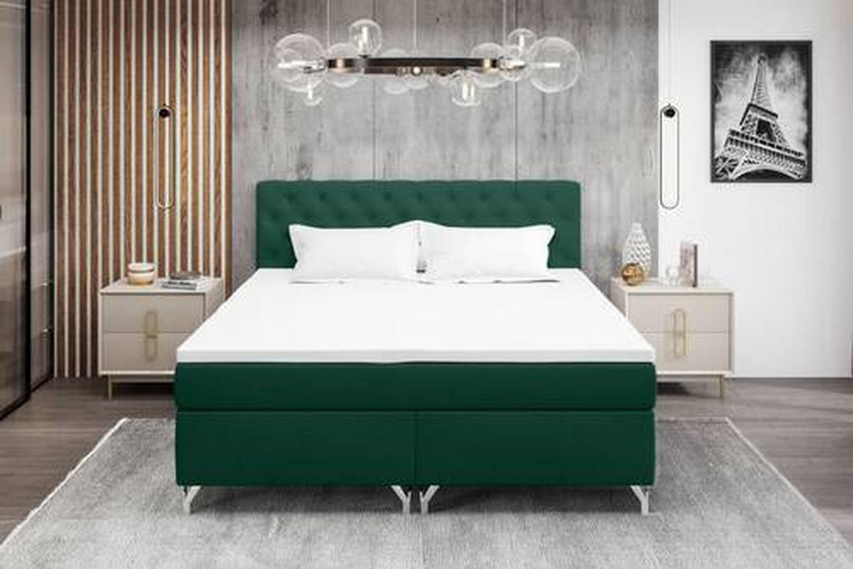 BOXSPRINGBETT 140/200 cm  in Dunkelgrün  - Chromfarben/Dunkelgrün, Konventionell, Textil/Metall (140/200cm) - Carryhome