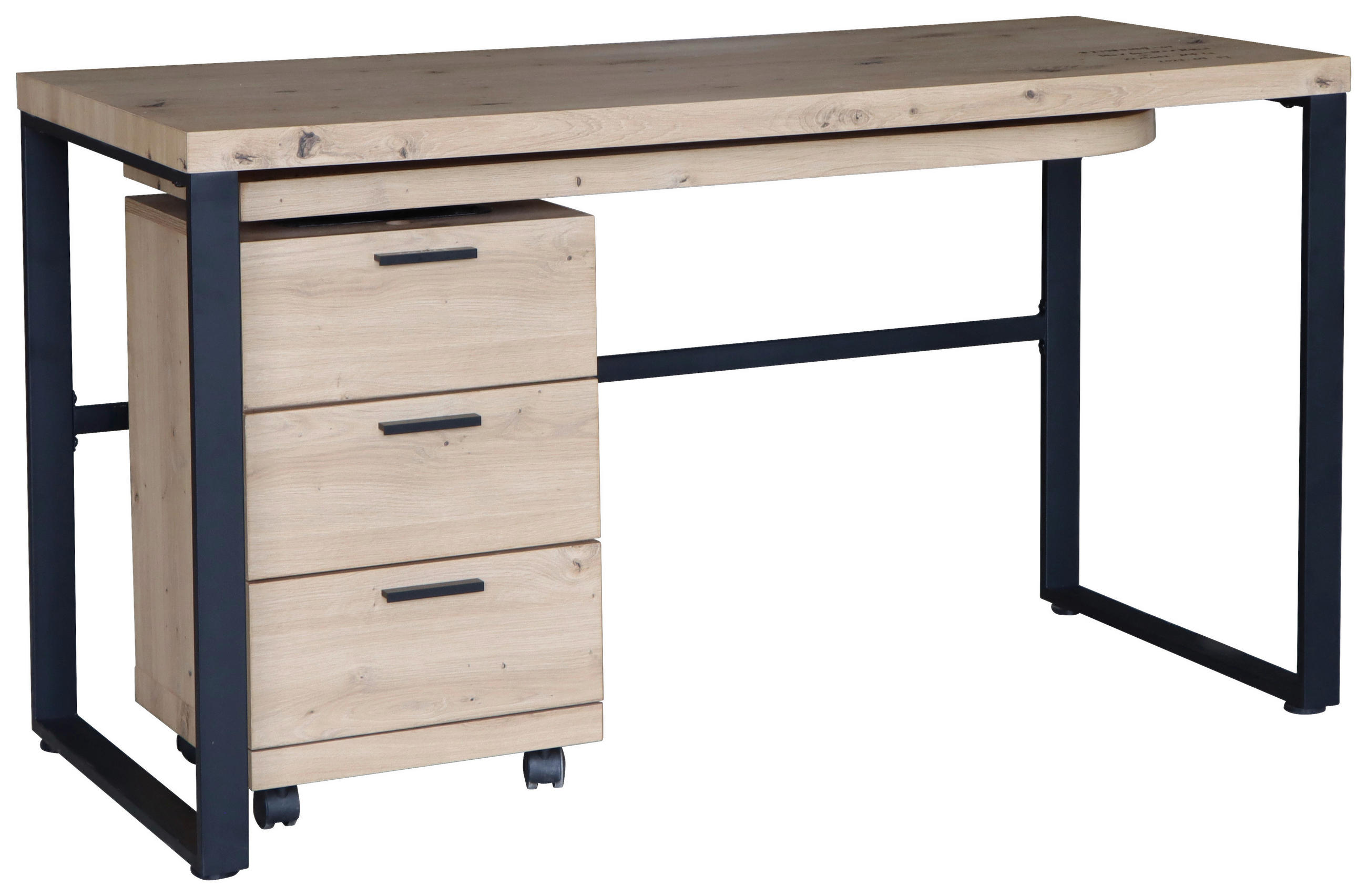 ÍRÓASZTAL  - fekete/tölgyfa, Design, műanyag/faalapú anyag (140/60/76cm) - Venda