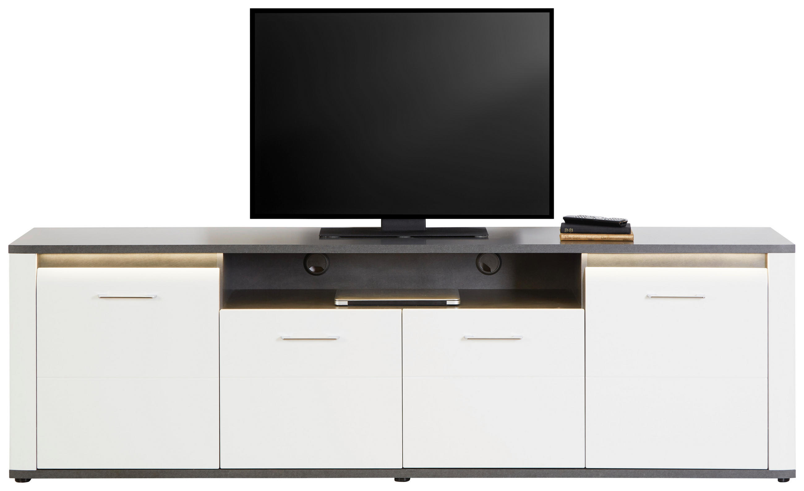 TV-Lowboard Alassio B: 203,6 cm Weiß/Graphitfarben