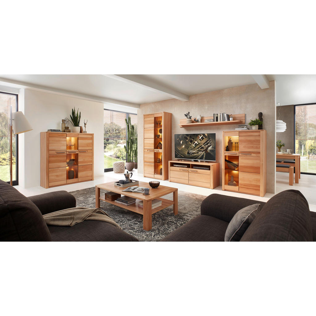 Thumbnail - Carryhome Tv-Element, Kernbuche, Metall, Kernbuche, massiv, 3 Fächer, 131x58x45 cm, Kabeldurchlass, Kleinmöbel