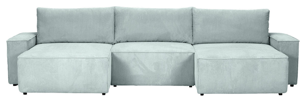 WOHNLANDSCHAFT Mintgrün Cord  - Schwarz/Mintgrün, KONVENTIONELL, Kunststoff/Textil (155/348/155cm) - Carryhome