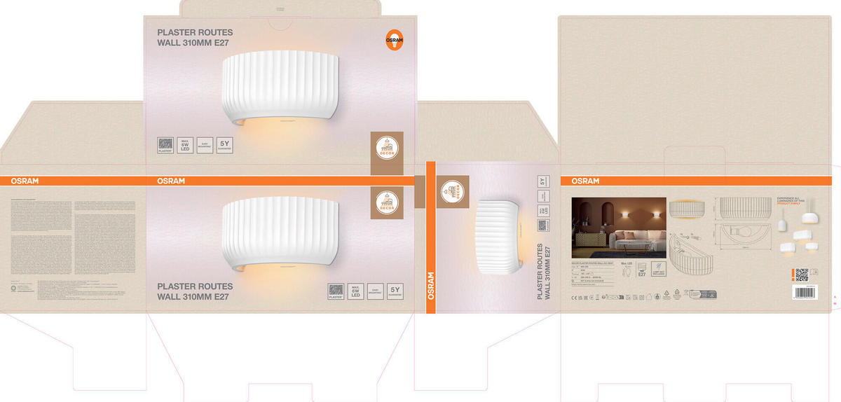 WANDLEUCHTE 30.8/12.6/13.5 cm   - Weiß, Basics, Stein (30.8/12.6/13.5cm) - Osram