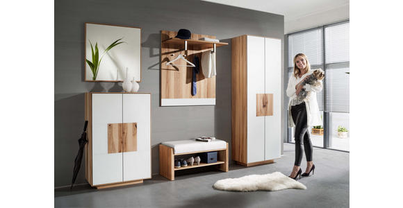 GARDEROBENBANK Echtleder Kernbuche massiv Weiß, Buchefarben - Buchefarben/Weiß, MODERN, Leder/Holz (88/44/42cm) - Linea Natura