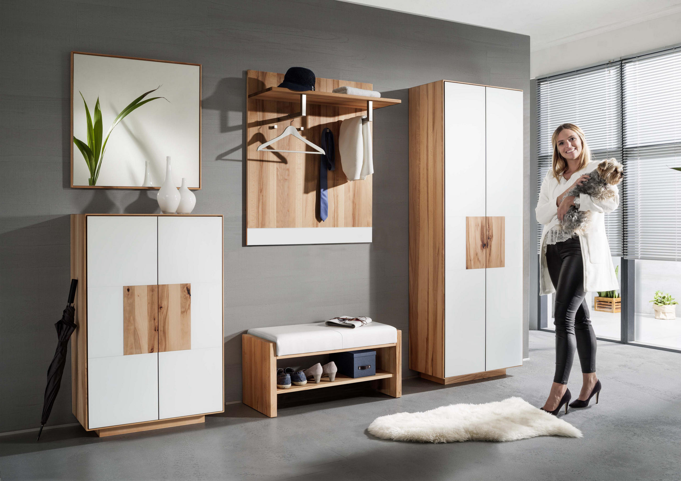 GARDEROBENBANK  in 88/44/42 cm  - Buchefarben/Weiß, MODERN, Leder/Holz (88/44/42cm) - Linea Natura