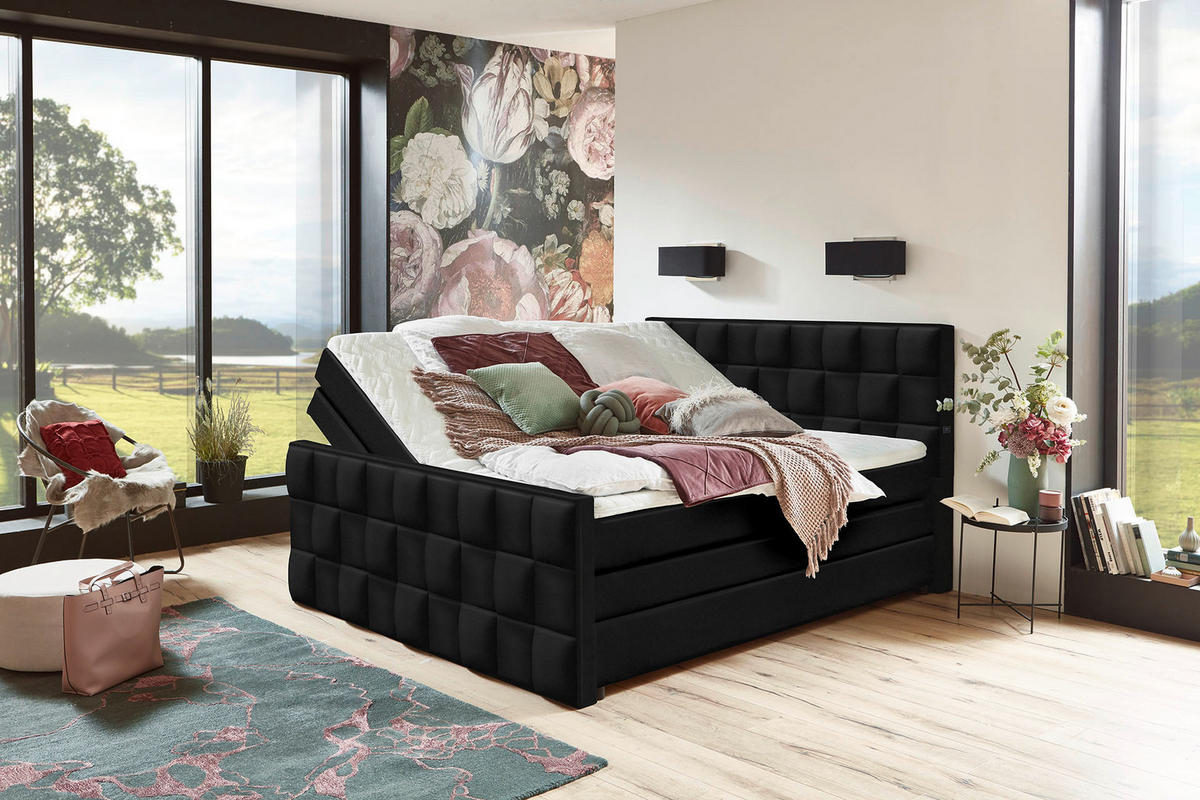 BOXSPRING KREVET     - crna, Moderno, tekstil/plastika (185/230cm)
