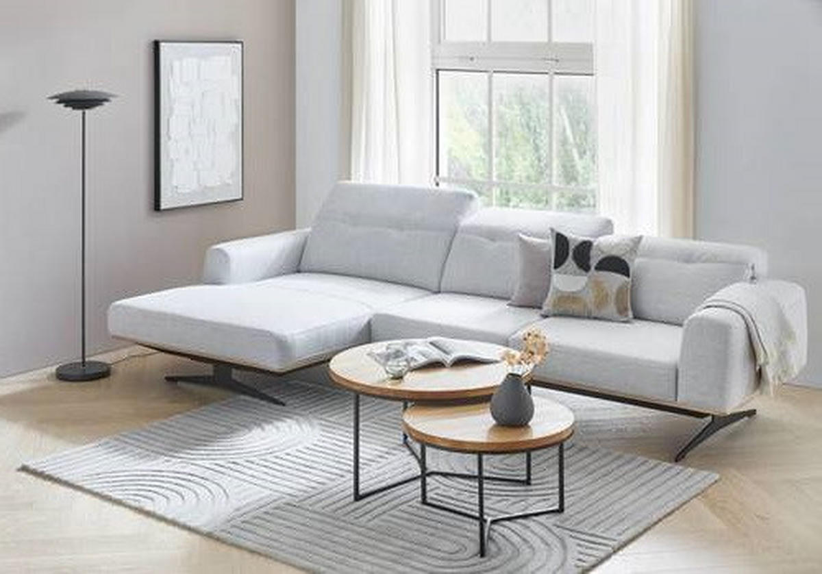 ECKSOFA in Struktur Hellgrau  163/305 cm  - Eichefarben/Hellgrau, Design, Holz/Textil (163/305cm) - Novel