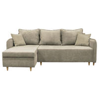 ECKSOFA TEDDY Beige Cord, Bouclé Zierkissen, Rückenkissen, Bettkasten  - Beige/Naturfarben, Design, Holz/Textil (142/215cm) - MID.YOU