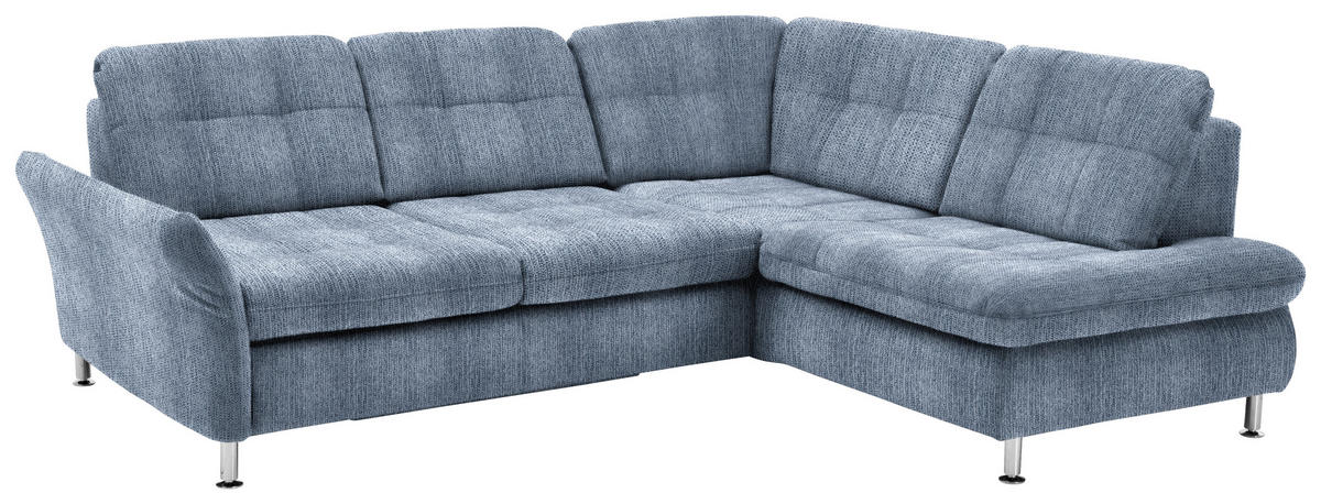 ECKSOFA in Webstoff Hellblau  - Chromfarben/Hellblau, Konventionell, Textil/Metall (242/210cm) - Beldomo Style