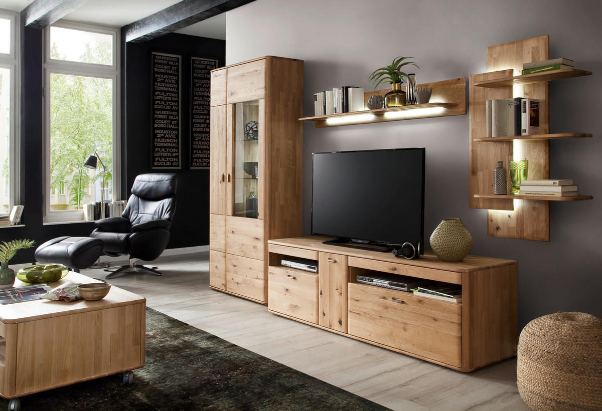 WOHNWAND  in Eichefarben 340/208/50 cm  - Eichefarben/Silberfarben, Design, Glas/Holz (340/208/50cm) - Livetastic
