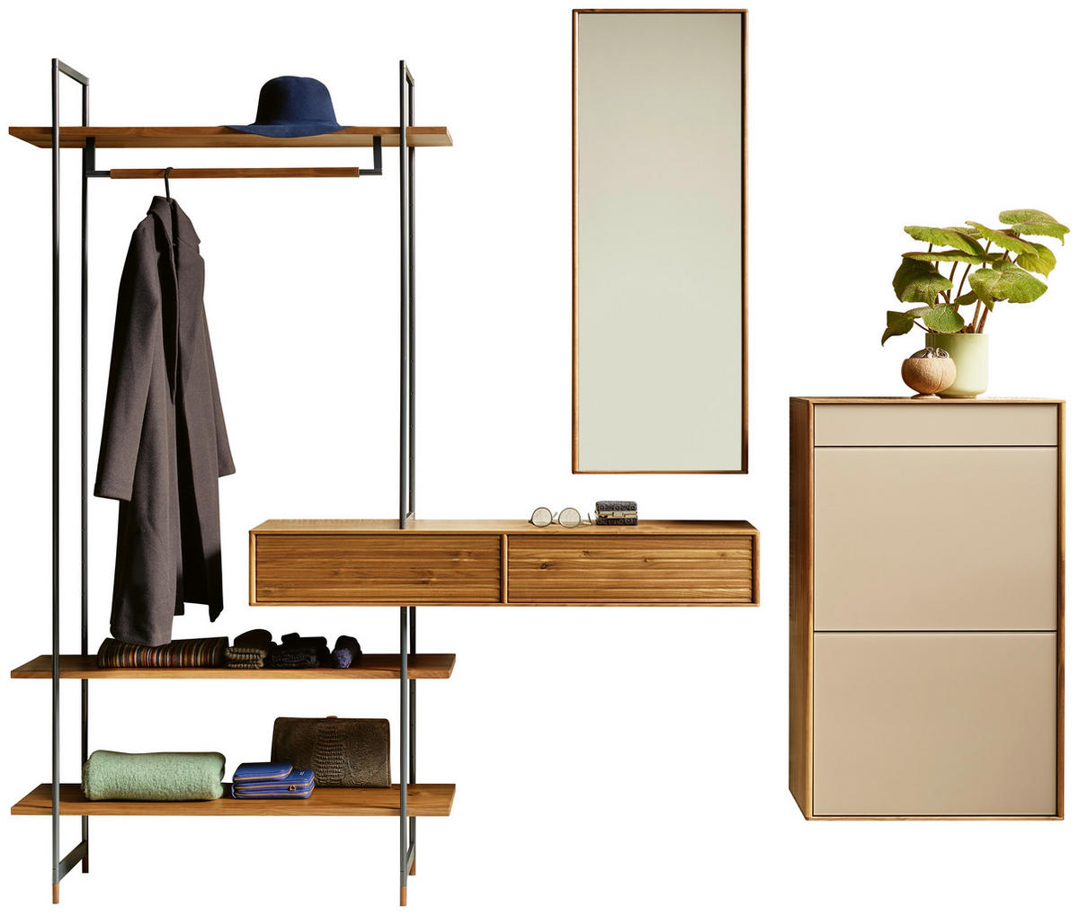 GARDEROBE  in 256,6/214,6/35 cm  - Sandfarben/Nussbaumfarben, Design, Glas/Holz (256,6/214,6/35cm) - Anrei