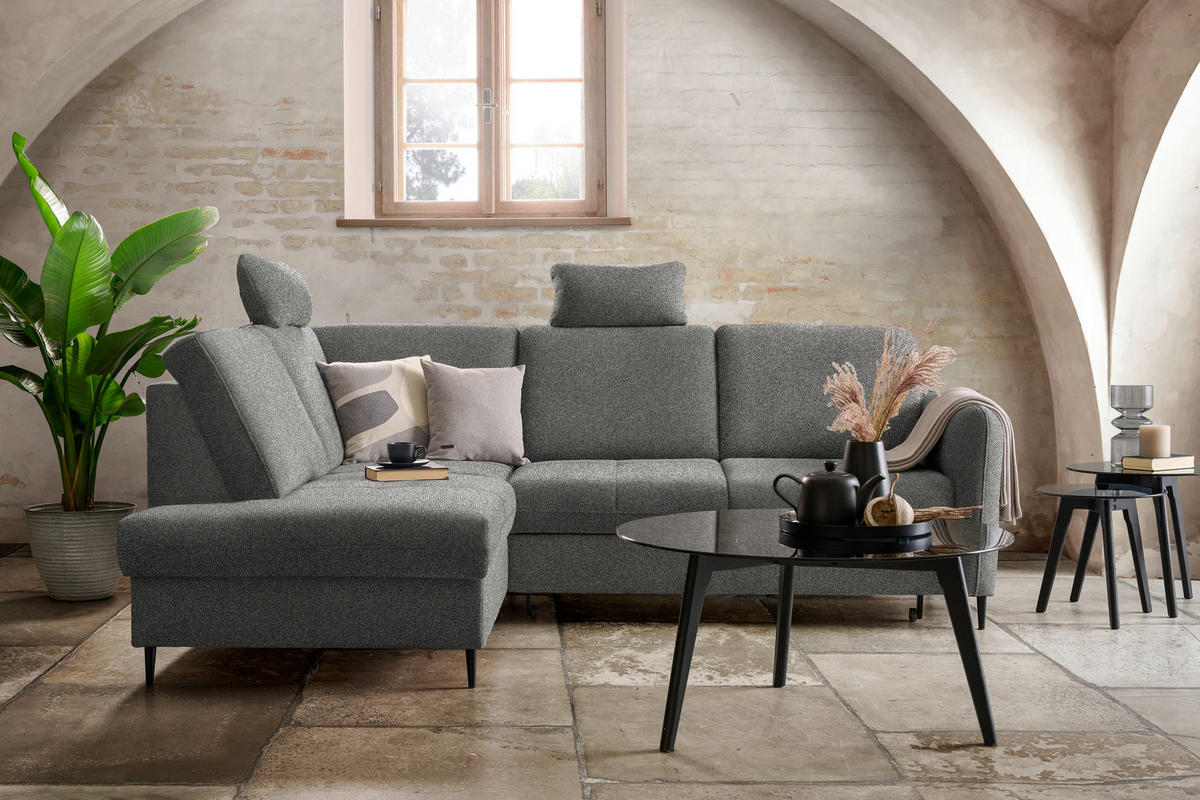 ECKSOFA in Chenille Dunkelgrau  - Dunkelgrau/Schwarz, Modern, Holz/Textil (184/241cm) - Carryhome