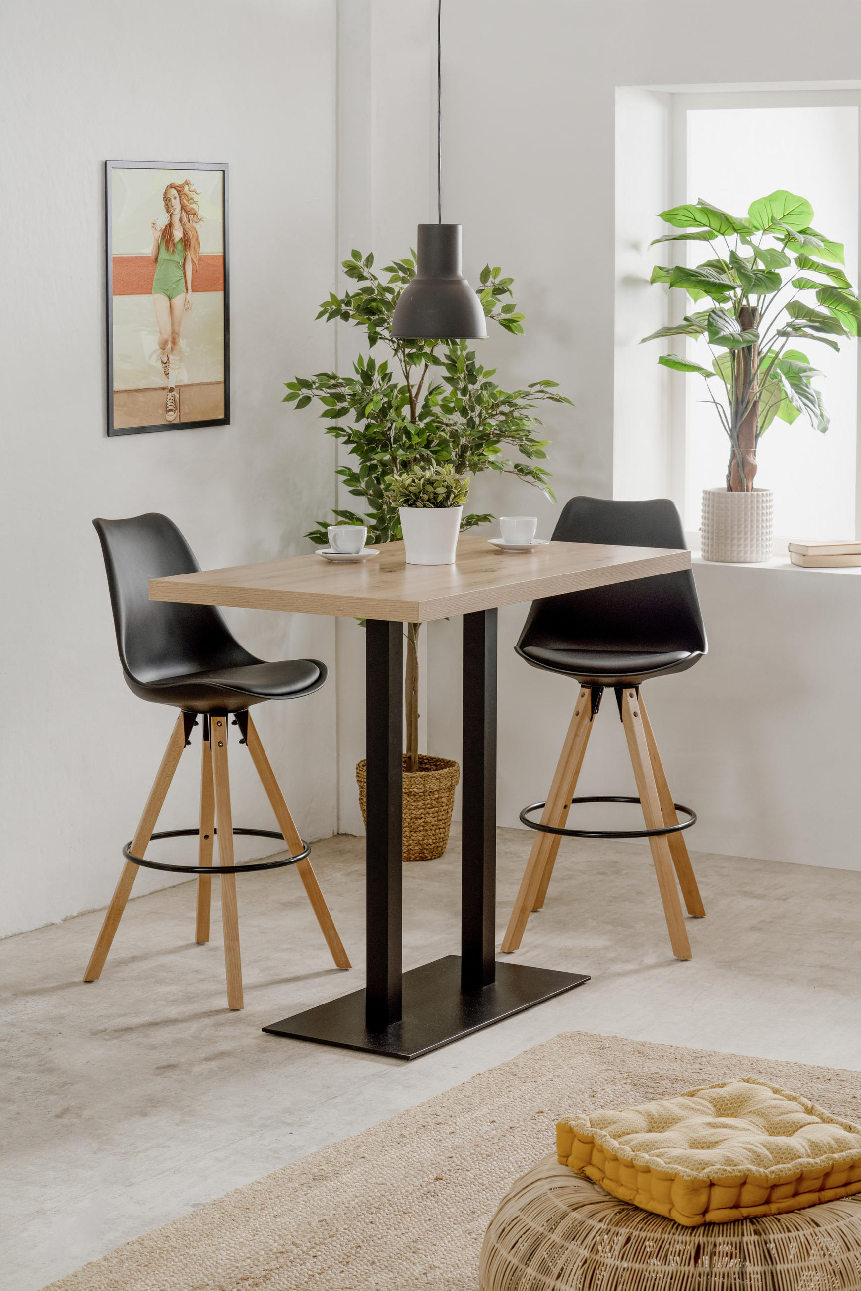 BARTISCH rechteckig Schwarz, Eiche Artisan - Schwarz/Eiche Artisan, Design, Metall (120/70/105cm) - MID.YOU