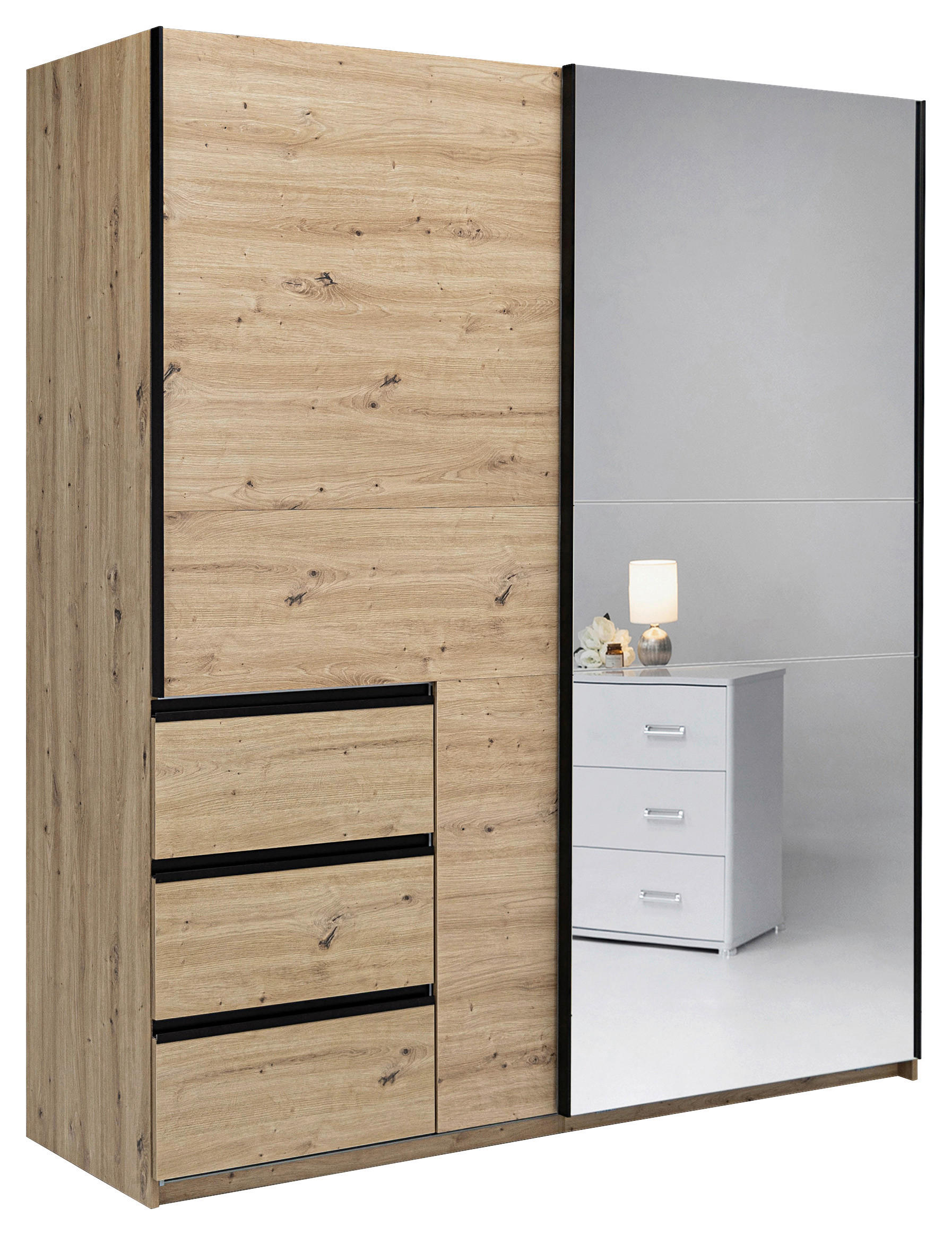 SCHIEBETÜRENSCHRANK 2-türig Eiche Artisan  - Schwarz/Eiche Artisan, MODERN, Holzwerkstoff/Metall (175/205/61,5cm) - Boxxx