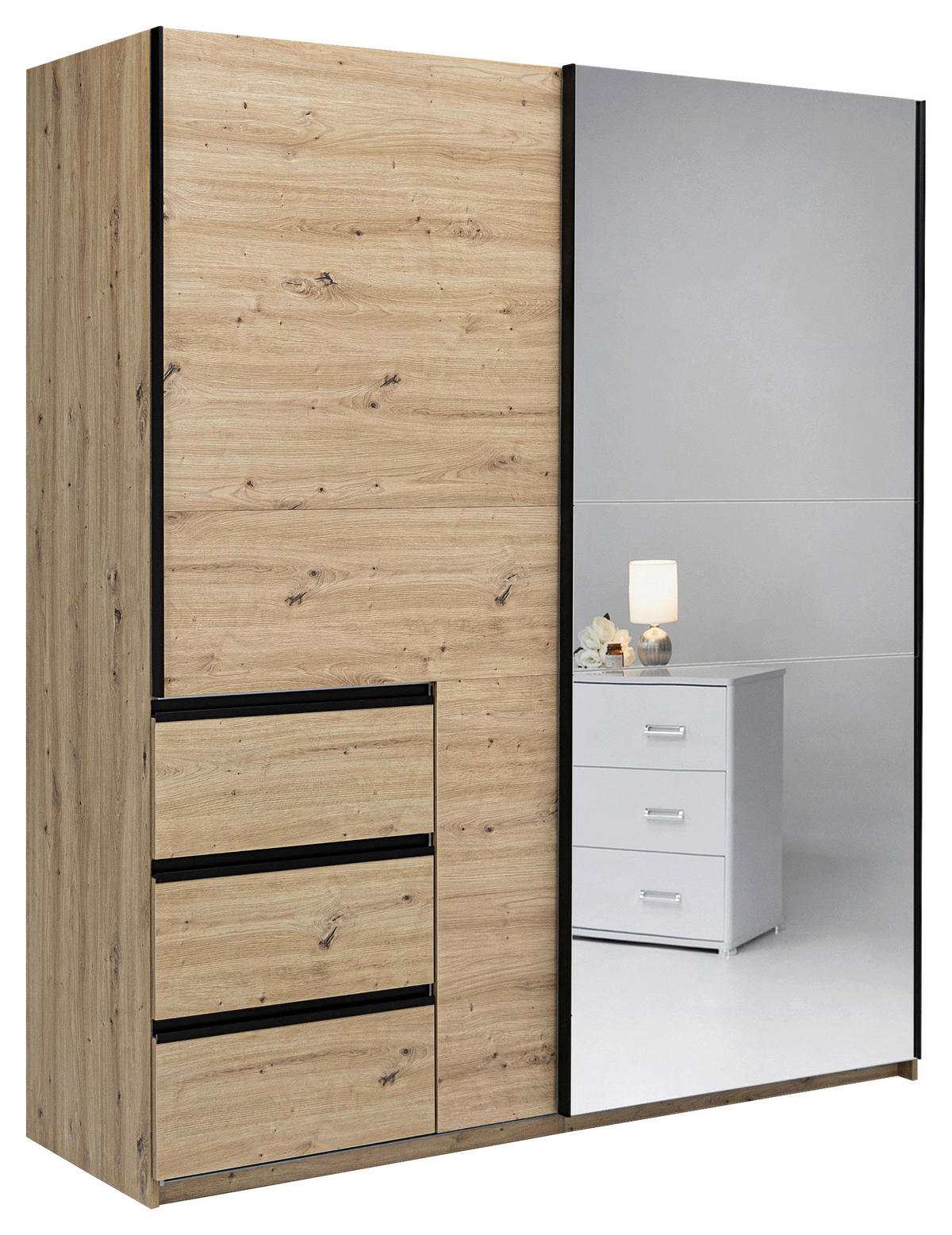 SCHIEBETÜRENSCHRANK 2-türig Eiche Artisan  - Schwarz/Eiche Artisan, MODERN, Holzwerkstoff/Metall (215/205/61,5cm) - Boxxx