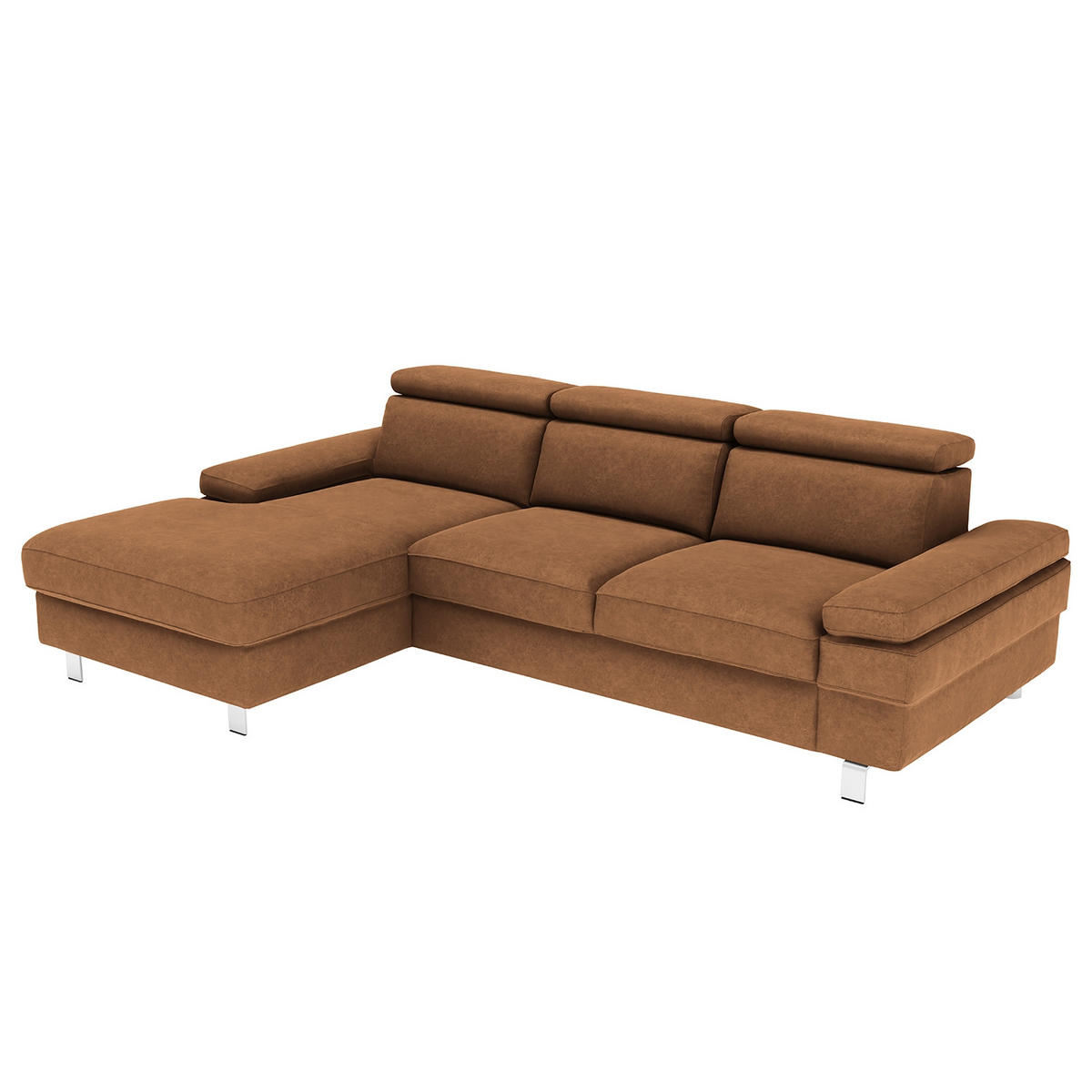 ECKSOFA in Mikrofaser Braun  - Silberfarben/Braun, Konventionell, Textil/Metall (259/82/182cm) - Trendmanufaktur