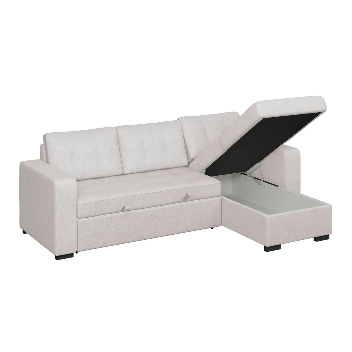 ECKSOFA TURIN Creme Mikrofaser, Struktur Rückenkissen, Bettkasten  - Creme/Schwarz, Trend, Textil/Metall (239/160cm) - MID.YOU