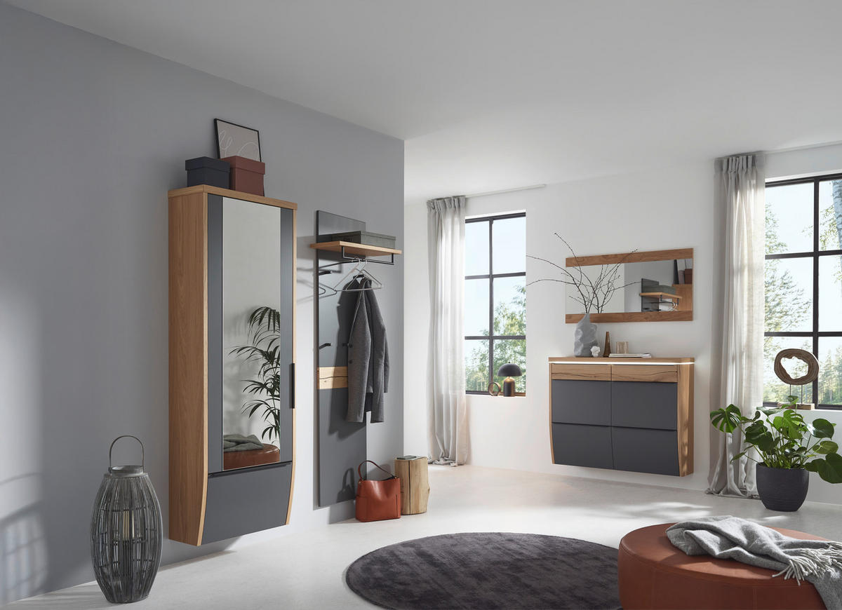 HÄNGESCHUHSCHRANK furniert, massiv Eichefarben, Grau  - Eichefarben/Anthrazit, Design, Holzwerkstoff/Metall (121/96/31cm) - Dieter Knoll