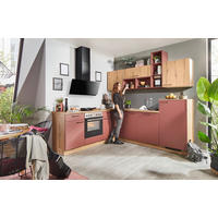ECKKÜCHE 225/245 cm  in Rot, Eichefarben  - Eichefarben/Rot, KONVENTIONELL, Holzwerkstoff/Metall (225/245cm) - Welnova