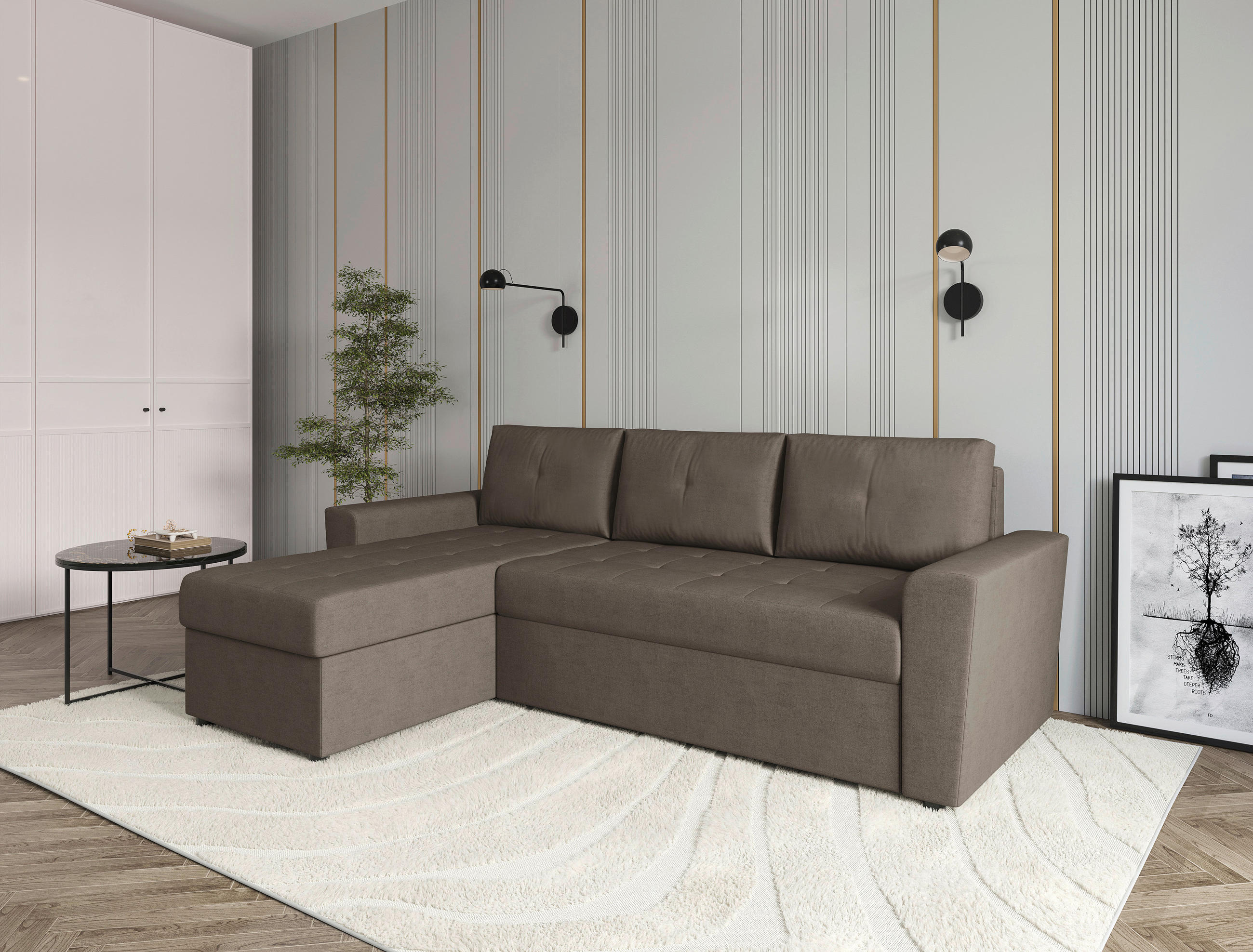 ECKSOFA TERMOLI in Jacquard Taupe  155/231 cm  - Taupe/Schwarz, Design, Kunststoff/Textil (155/231cm) - MID.YOU