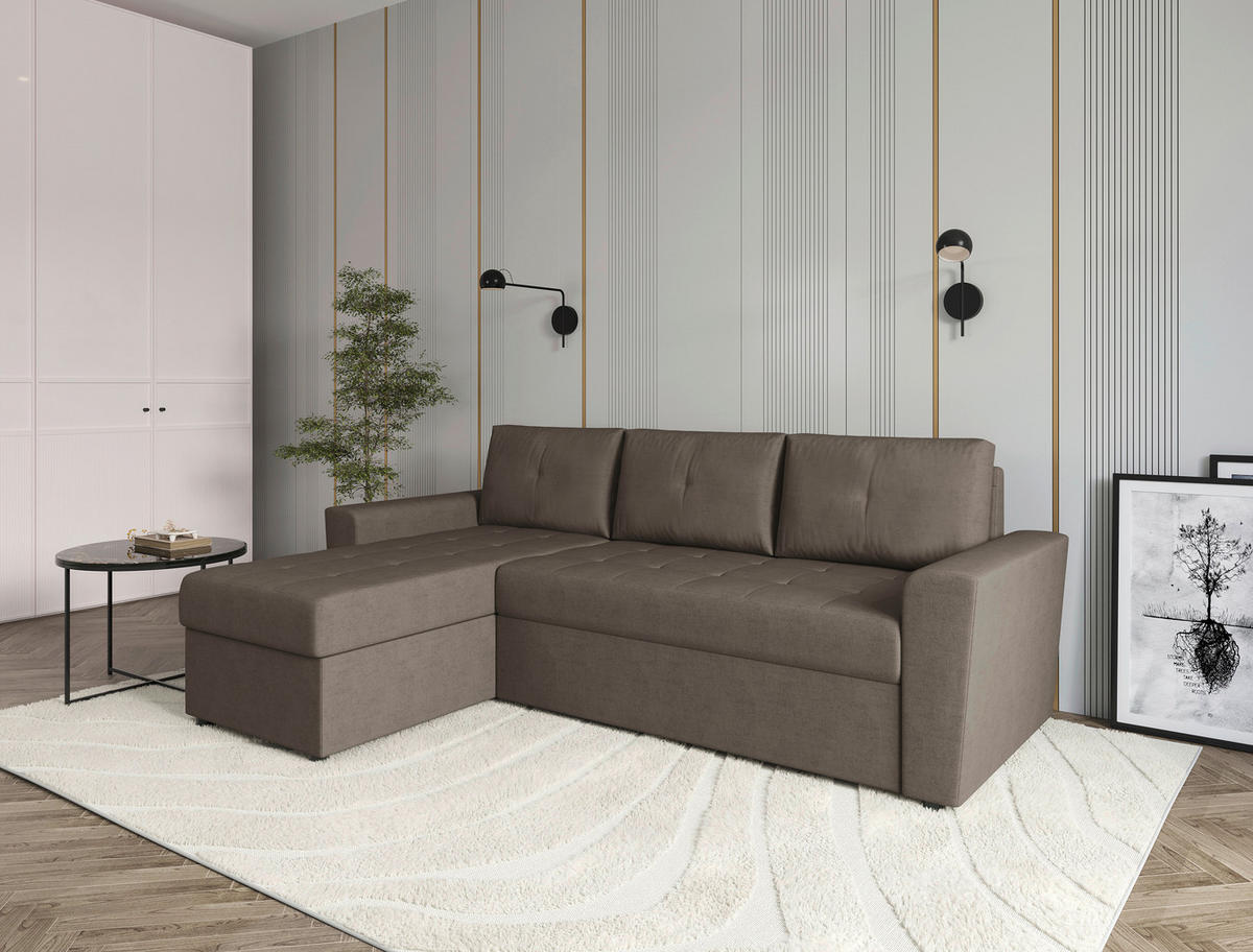 ECKSOFA TERMOLI in Jacquard Taupe  155/231 cm  - Taupe/Schwarz, Design, Kunststoff/Textil (155/231cm) - MID.YOU