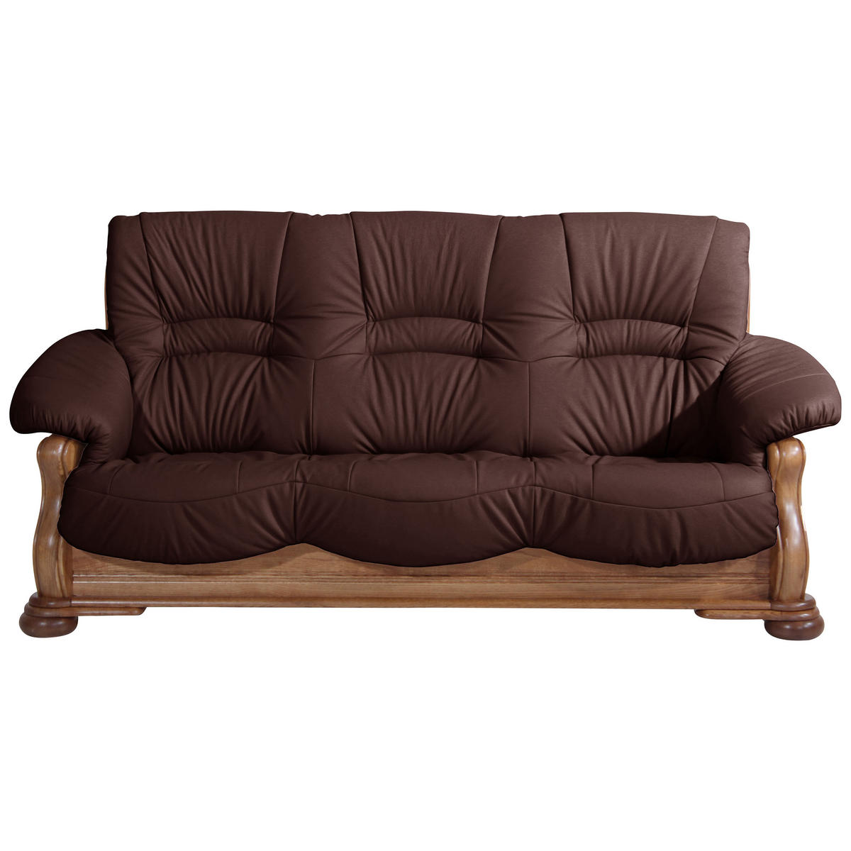 3-SITZER-SOFA in Echtleder Dunkelrot  - Eichefarben/Dunkelrot, Lifestyle, Leder/Holz (205/95/95cm) - Max Winzer