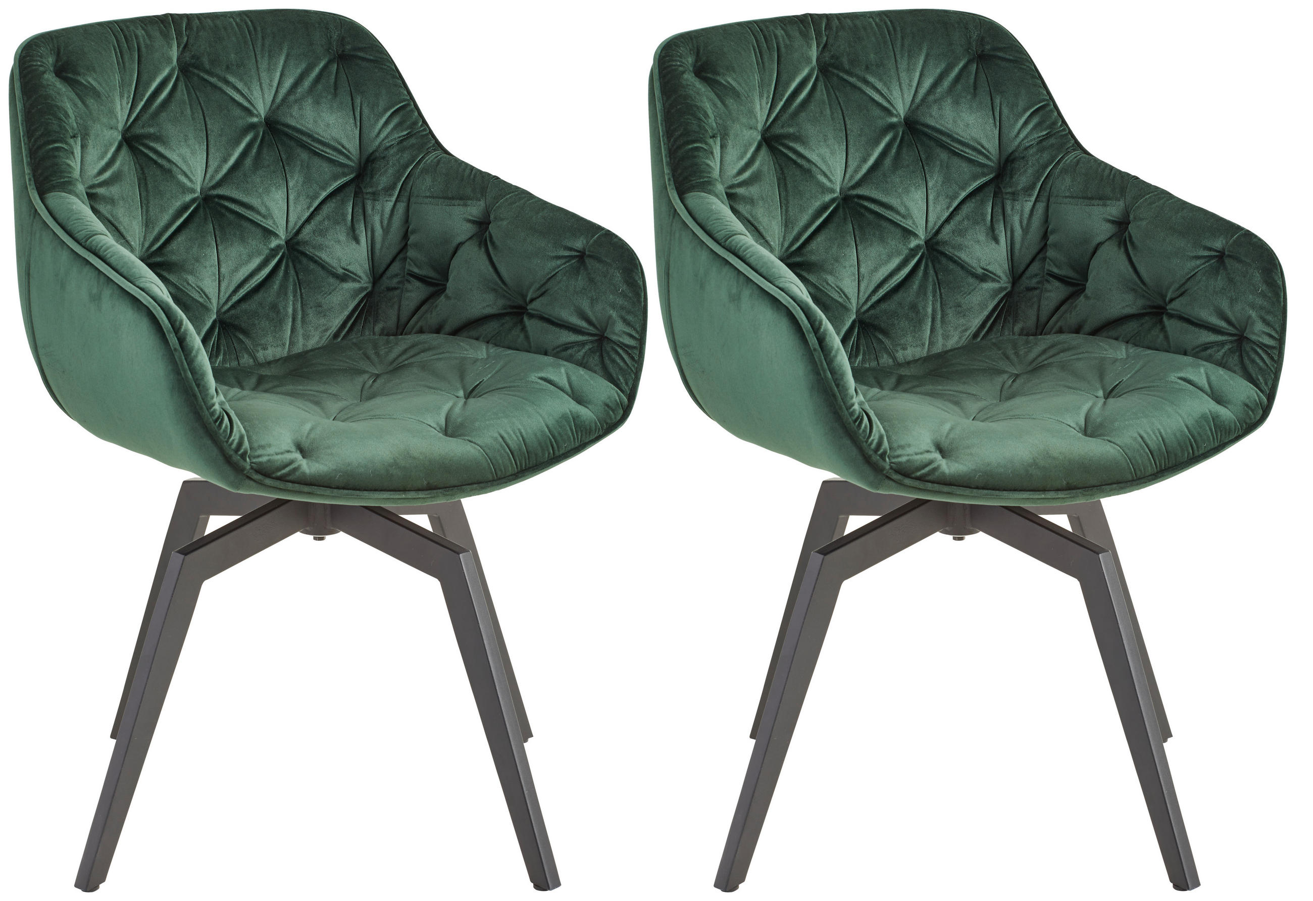 ARMLEHNSTUHL-SET 2 Stück  in Eisen Samt  - Dunkelgrün/Schwarz, MODERN, Holz/Textil (58/83/63cm) - Livetastic