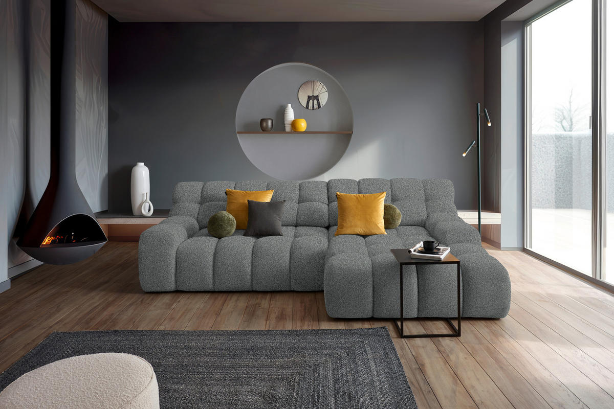 Ecksofa inkl. Funktion Dunkelgrau Webstoff  - Dunkelgrau/Schwarz, MODERN, Kunststoff/Textil (297/180cm) - Welnova