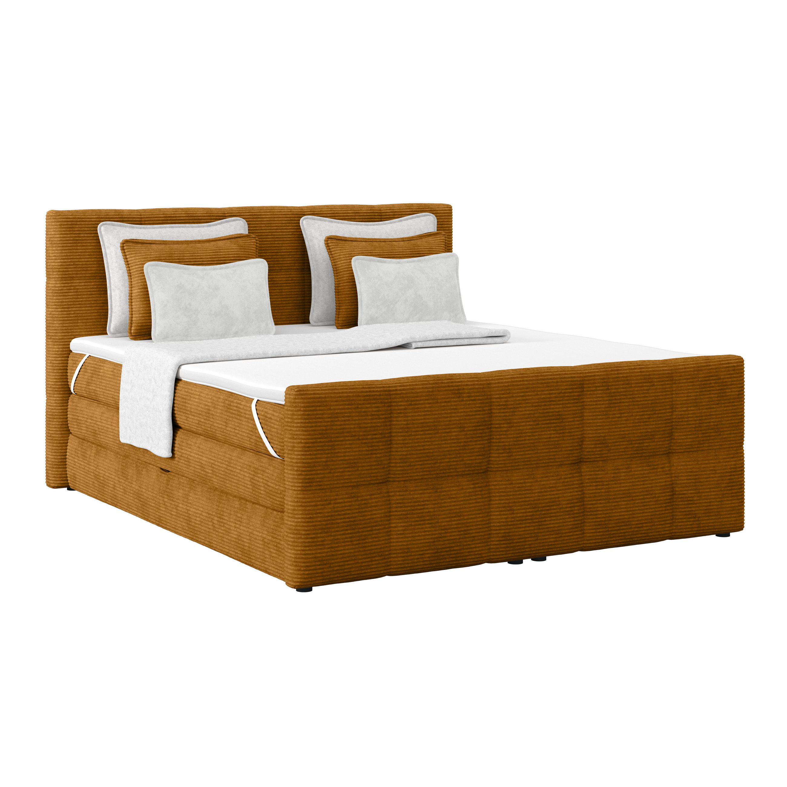 BOXSPRINGBETT 180/200 cm,  in Senfgelb, gepolstertes Kopfteil, Bettkasten, Topper, Matratzen, H2 + H2 = mittel  - Senfgelb, KONVENTIONELL, Holz/Holzwerkstoff (180/200cm)