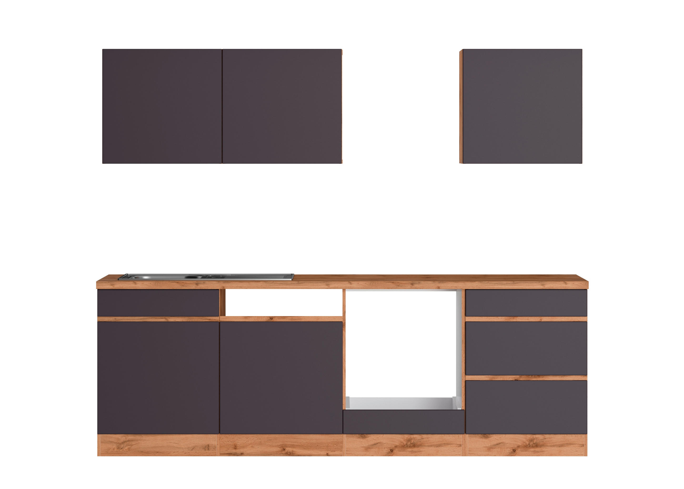 KÜCHENLEERBLOCK 240 cm   in Grau, Eiche Wotan  - Eiche Wotan/Grau, Design, Holzwerkstoff (240cm) - Held