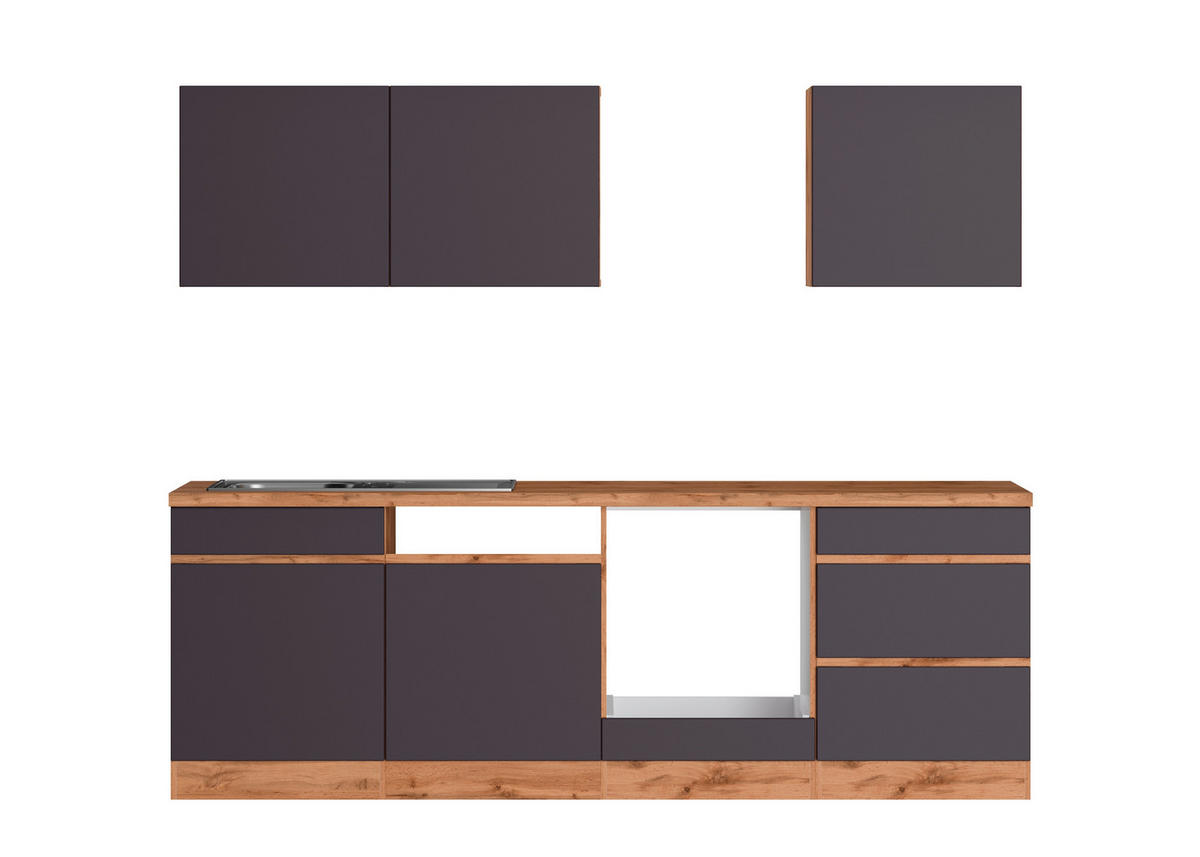 KÜCHENLEERBLOCK 240 cm   in Grau, Eiche Wotan  - Eiche Wotan/Grau, Design, Holzwerkstoff (240cm) - Held