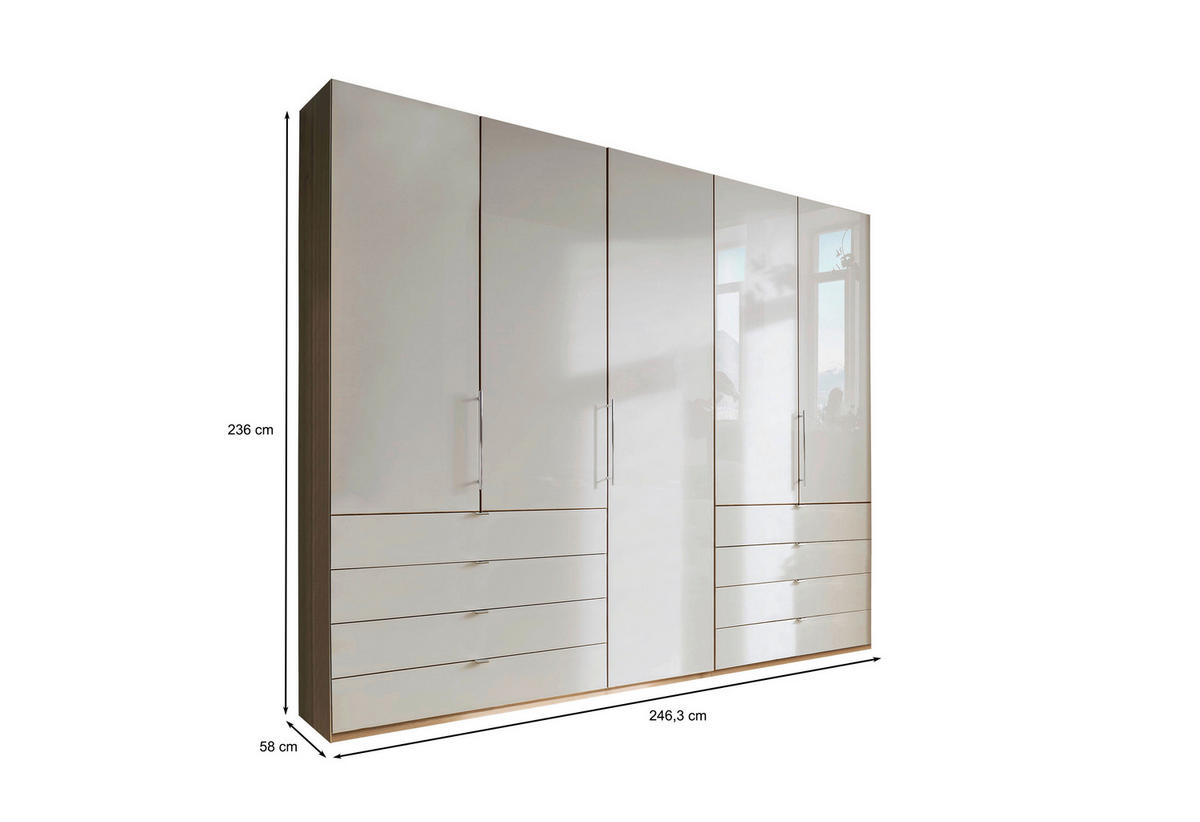 FALTTÜRENSCHRANK 250/236/58 cm 3-türig Eichefarben, Champagner  - Chromfarben/Champagner, KONVENTIONELL, Glas/Holzwerkstoff (250/236/58cm) - Venda