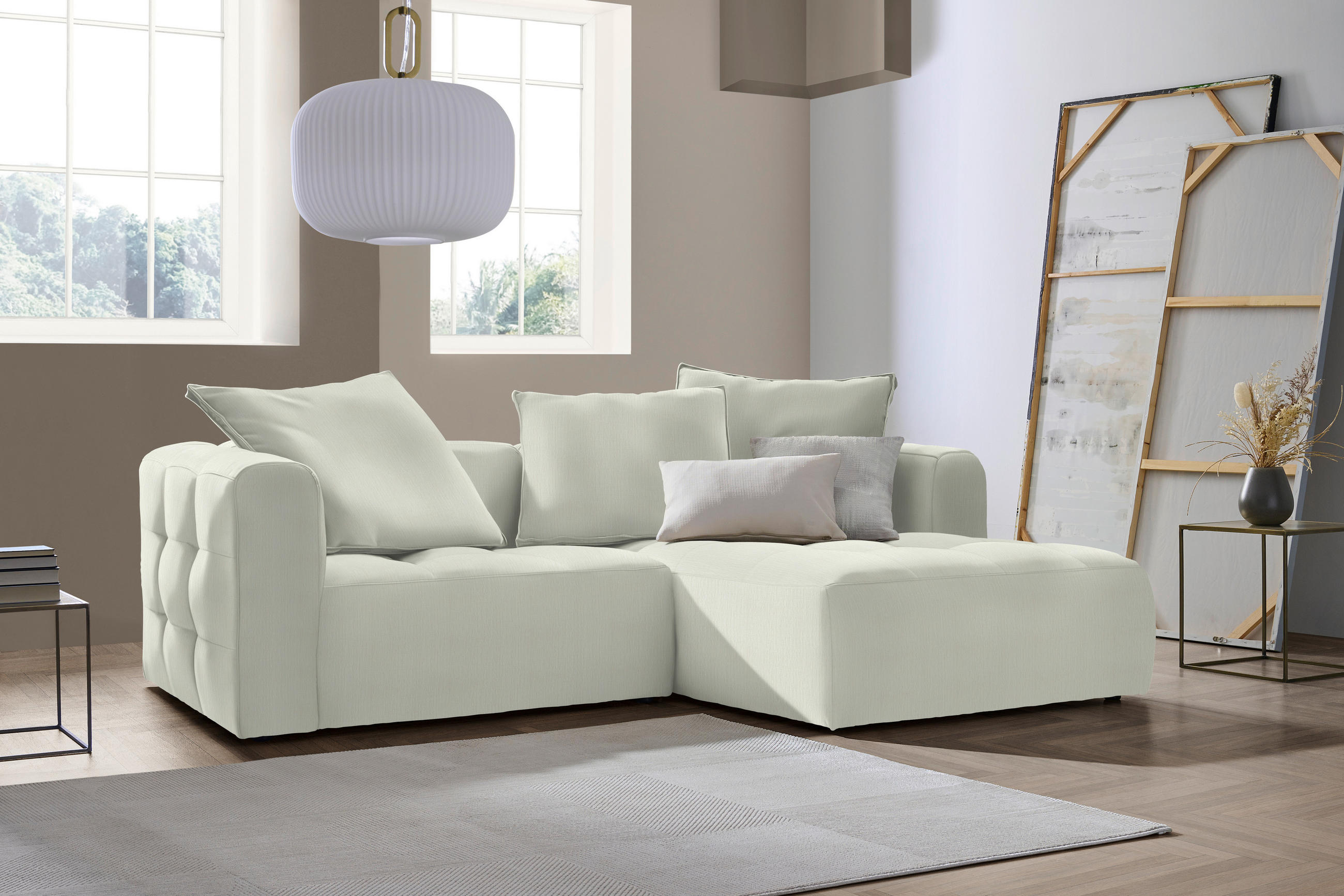 ECKSOFA in Chenille Weiss  - Weiss/Schwarz, Lifestyle, Kunststoff/Textil (240/173cm) - Stylife