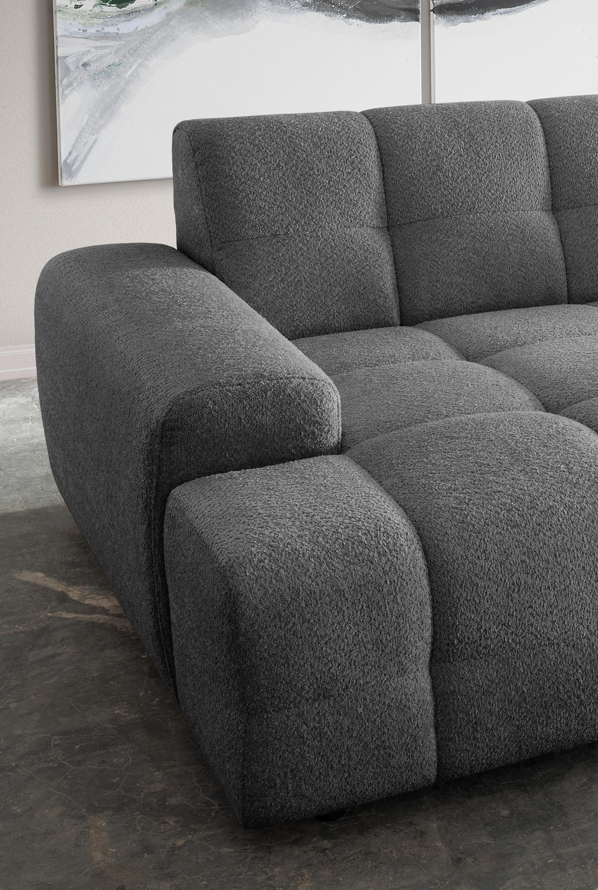 BIGSOFA in Bouclé Anthrazit  - Anthrazit/Schwarz, MODERN, Kunststoff/Textil (304/87/155cm) - Livetastic
