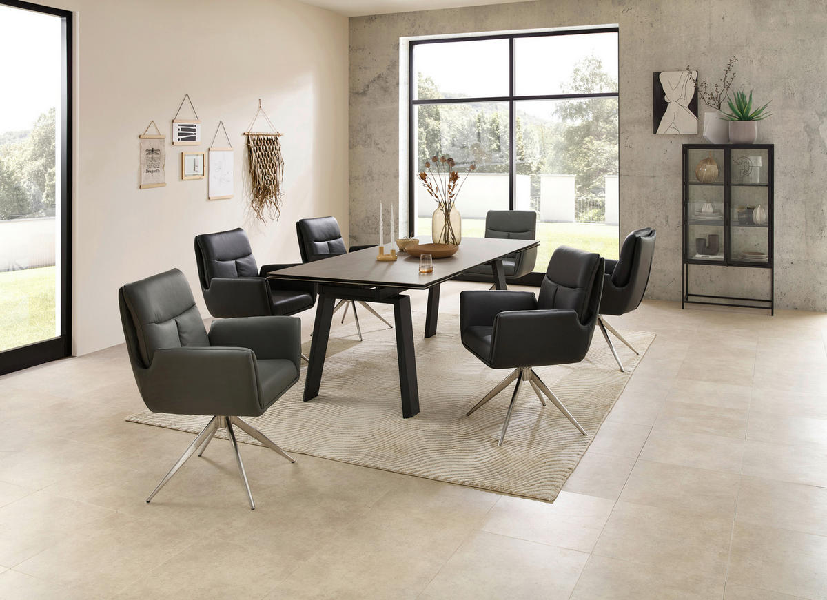 ARMLEHNSTUHL  Sitzfläche 360° drehbar  Echtleder  - Edelstahlfarben/Schwarz, MODERN, Leder/Metall (61/94/67cm) - MID.YOU