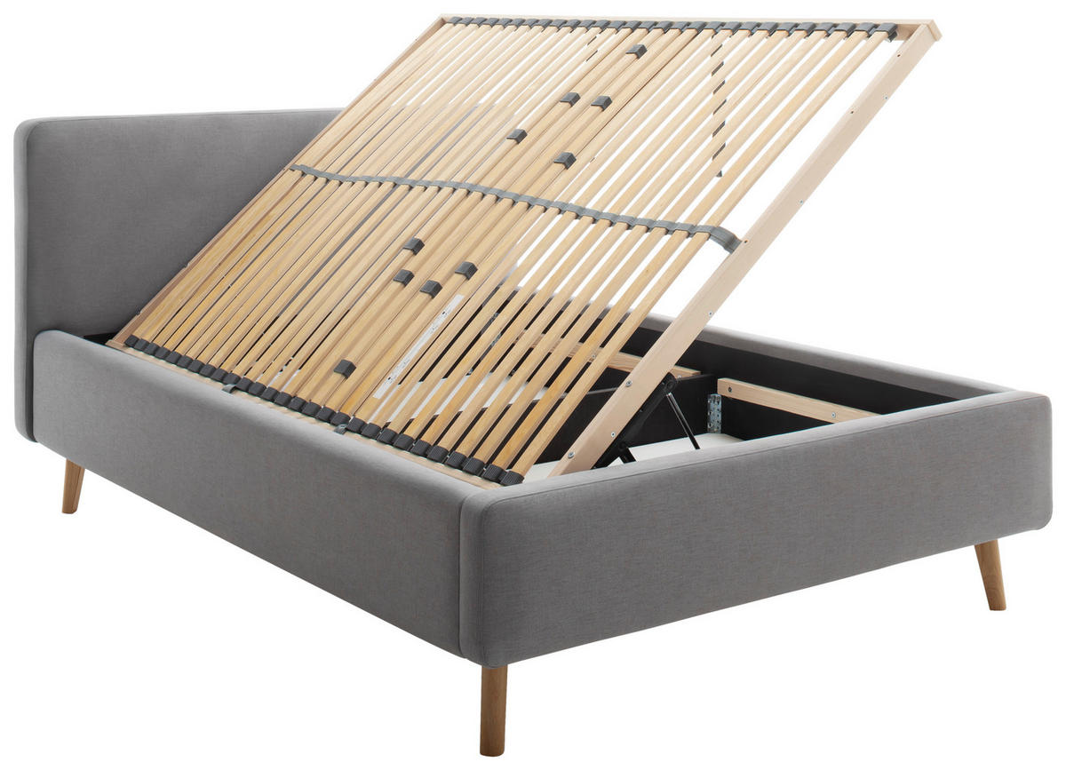 POLSTERBETT Lattenrost, Bettkasten Hellgrau 140/200 cm  - Eichefarben/Hellgrau, Design, Holz/Textil (140/200cm) - Livetastic