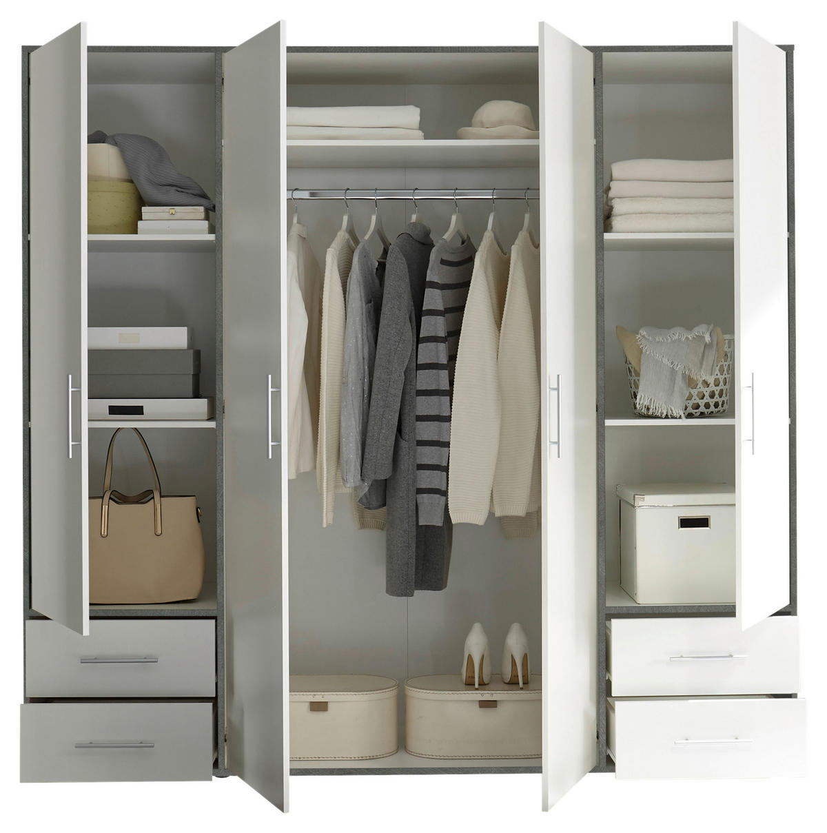 DREHTÜRENSCHRANK in Grau, Weiss  - Weiss/Alufarben, Konventionell, Holzwerkstoff/Kunststoff (206/195/60cm) - Carryhome
